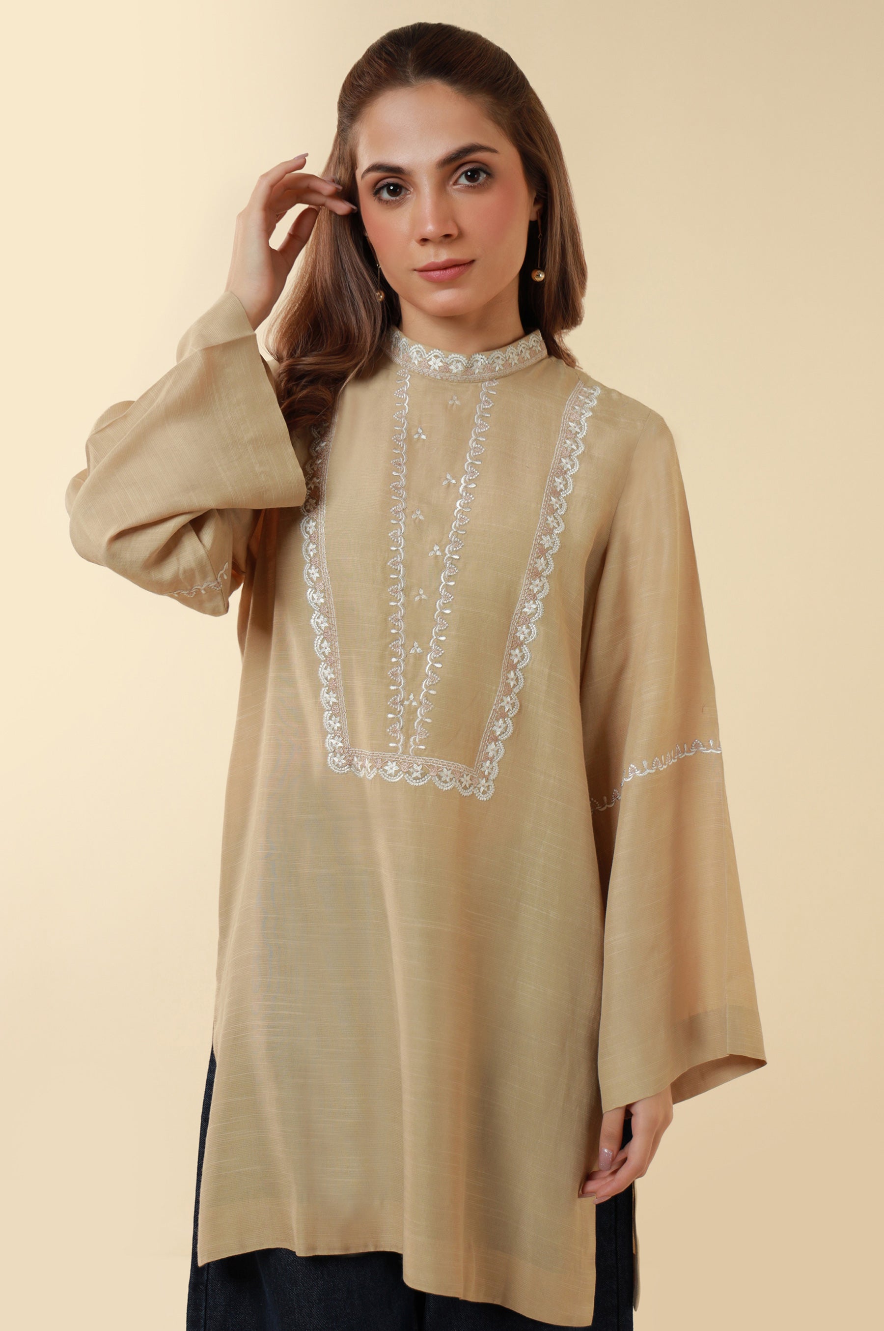 Embroidered Raw Silk Western Top