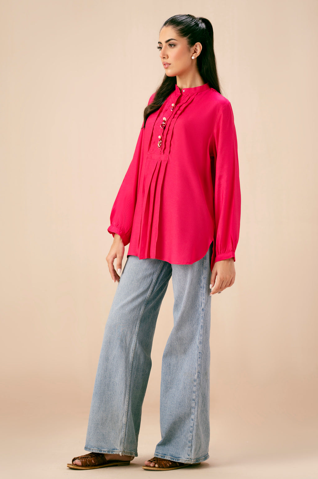 Dyed Raw Silk Western Top