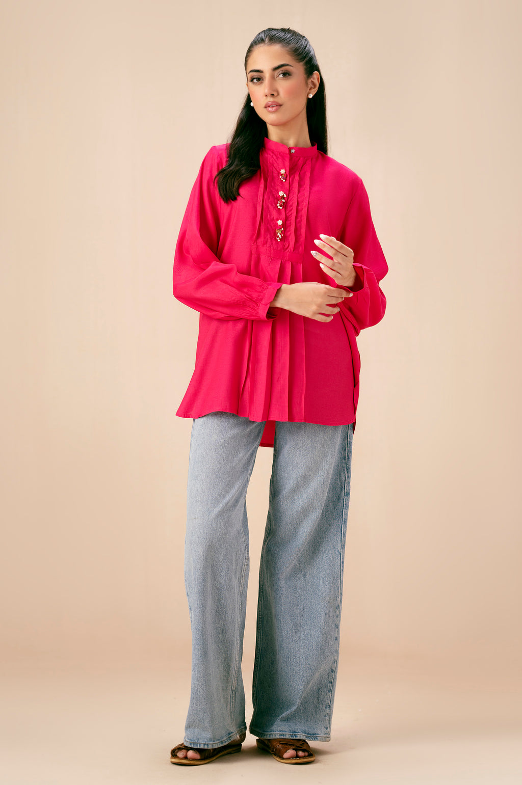 Dyed Raw Silk Western Top