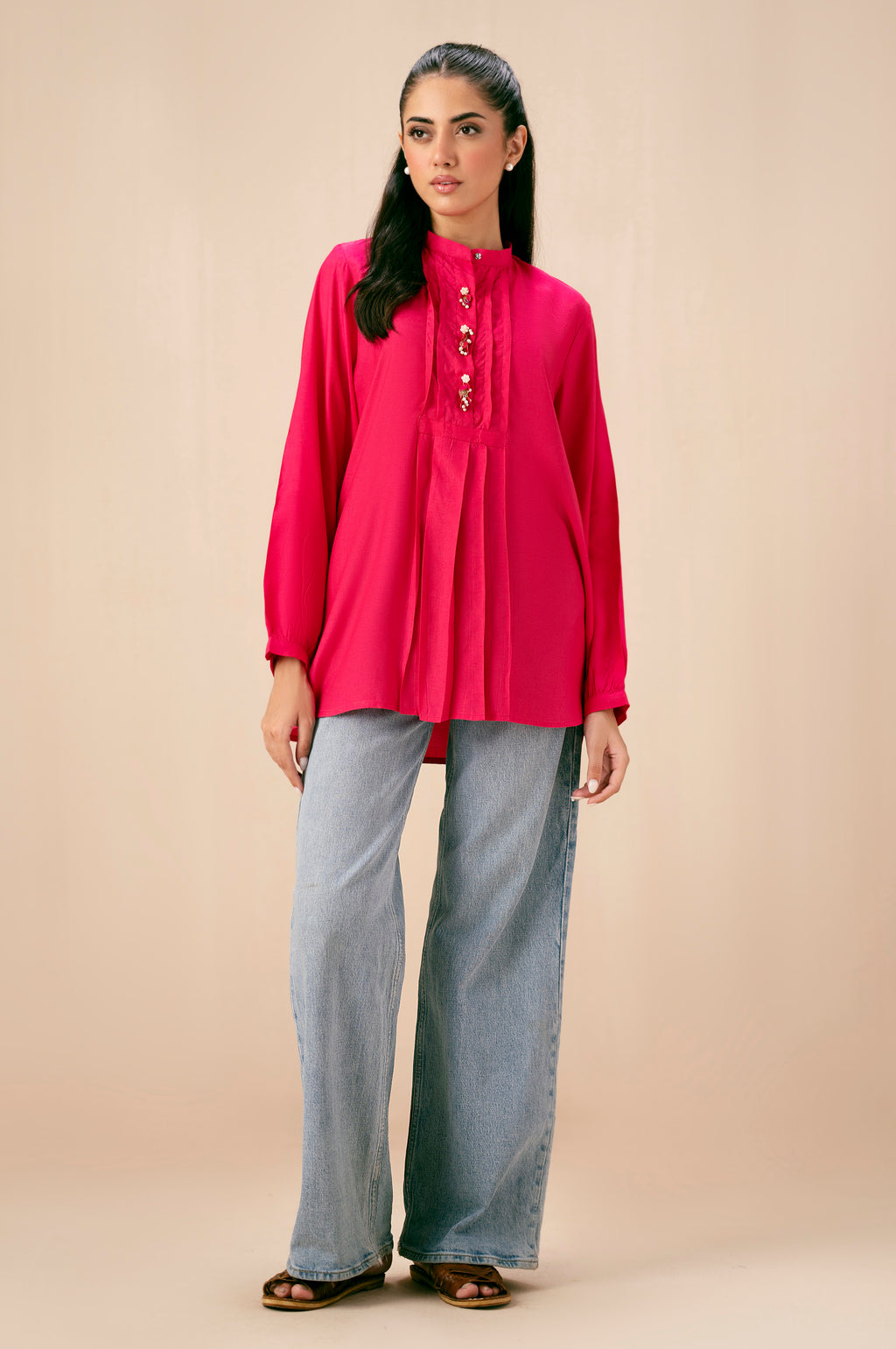 Dyed Raw Silk Western Top
