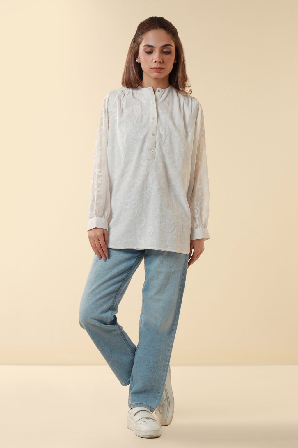 Dyed Embroidered Chiffon Western Top