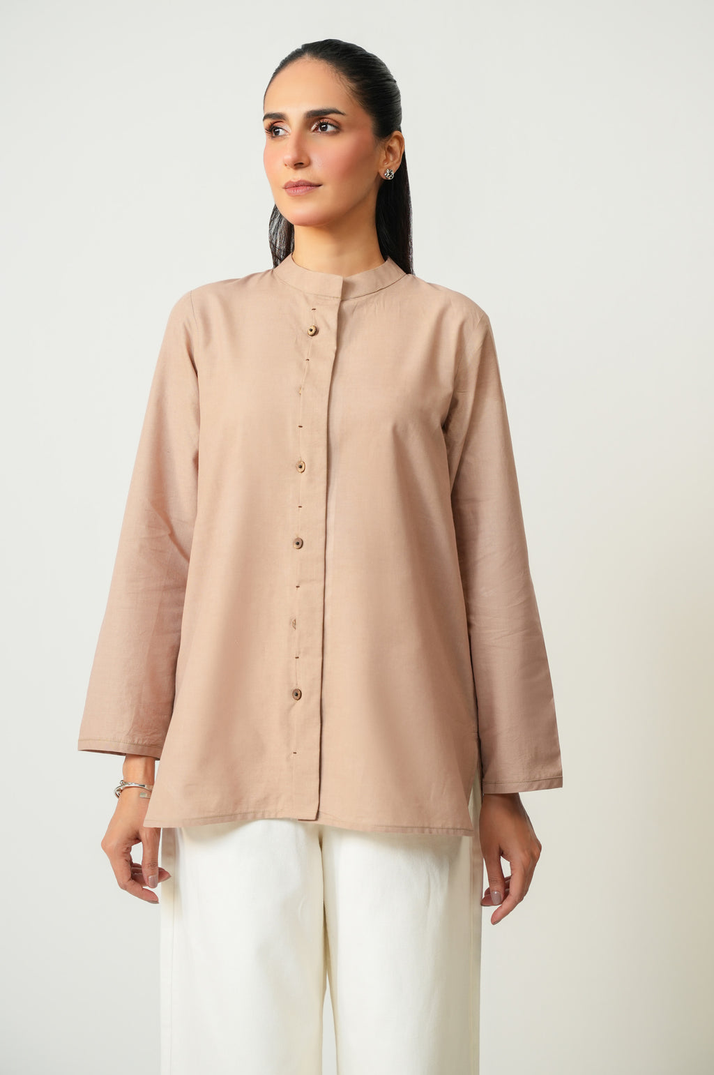 Stitched 1 Piece Button Down Dobby Solid Top