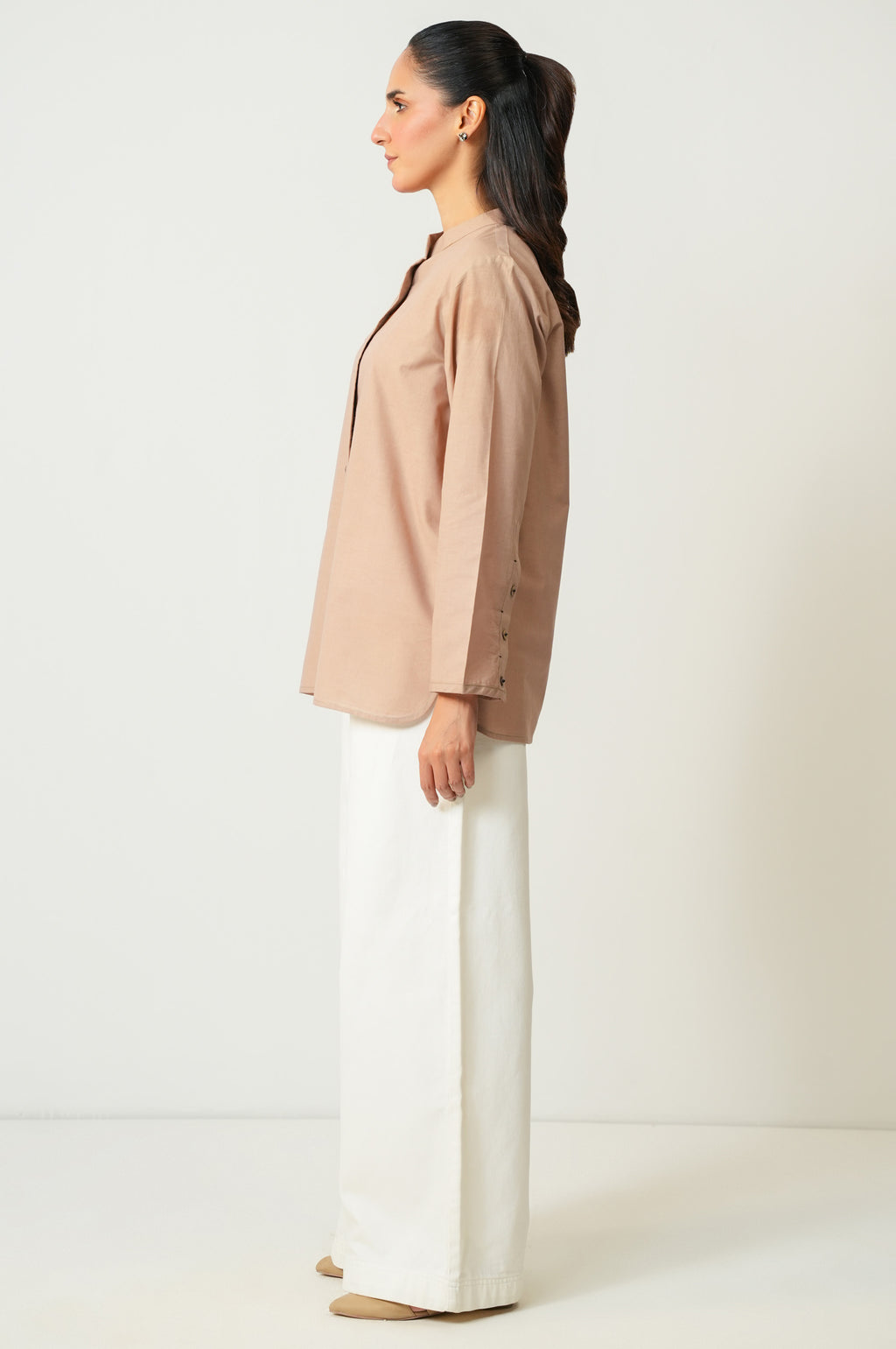 Stitched 1 Piece Button Down Dobby Solid Top