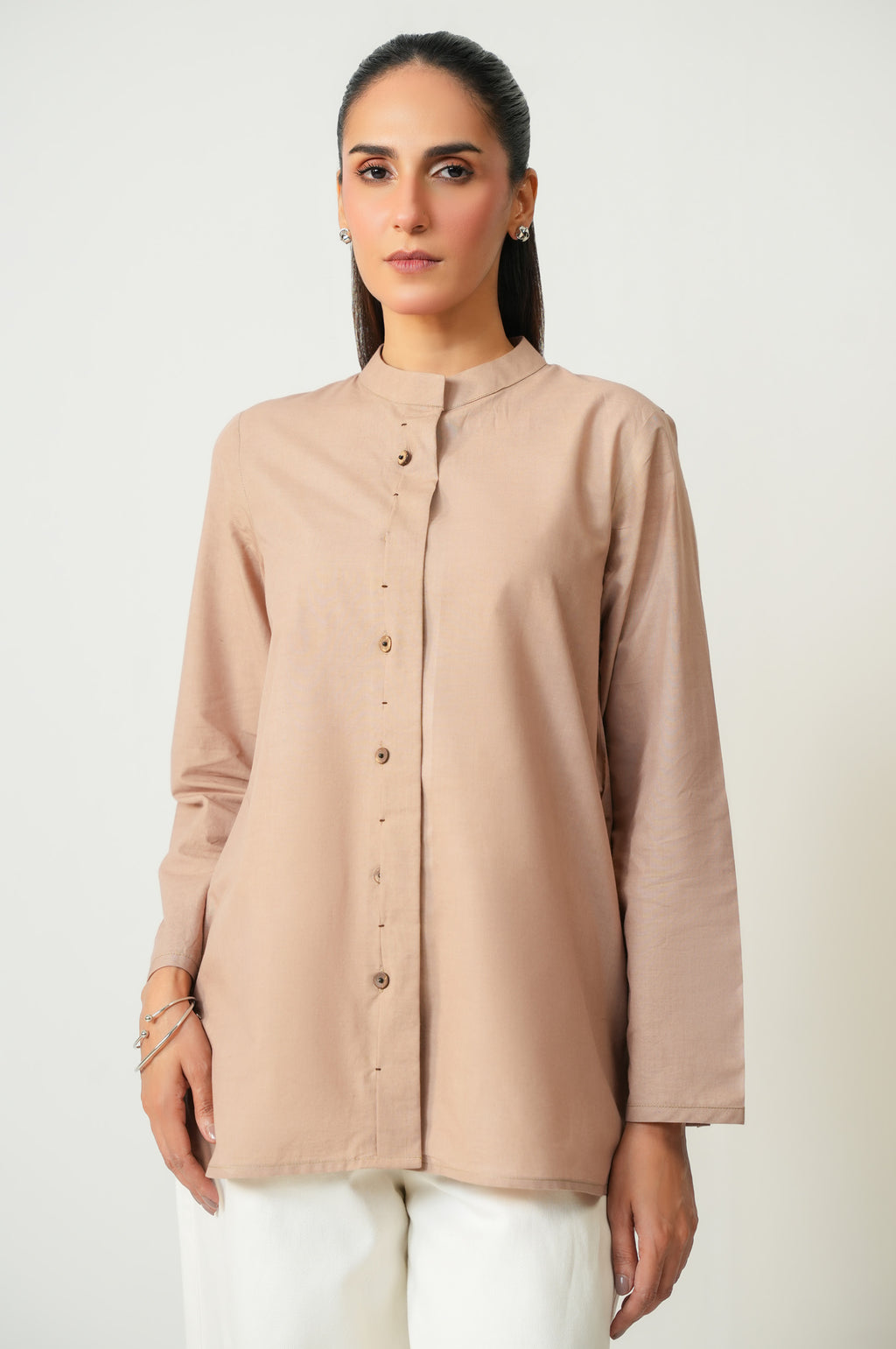 Stitched 1 Piece Button Down Dobby Solid Top