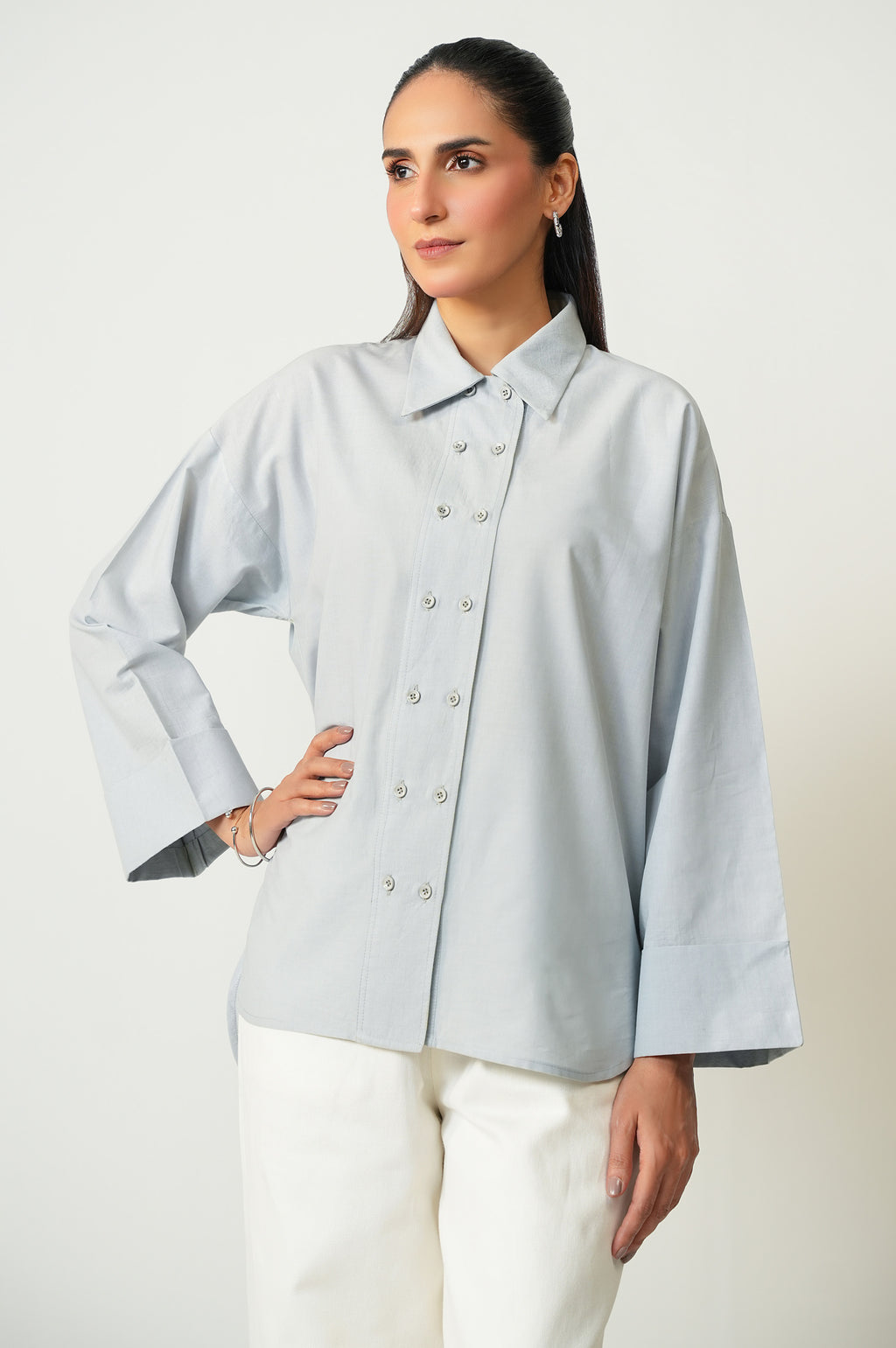 Stitched 1 Piece Button Down Dobby Solid Top