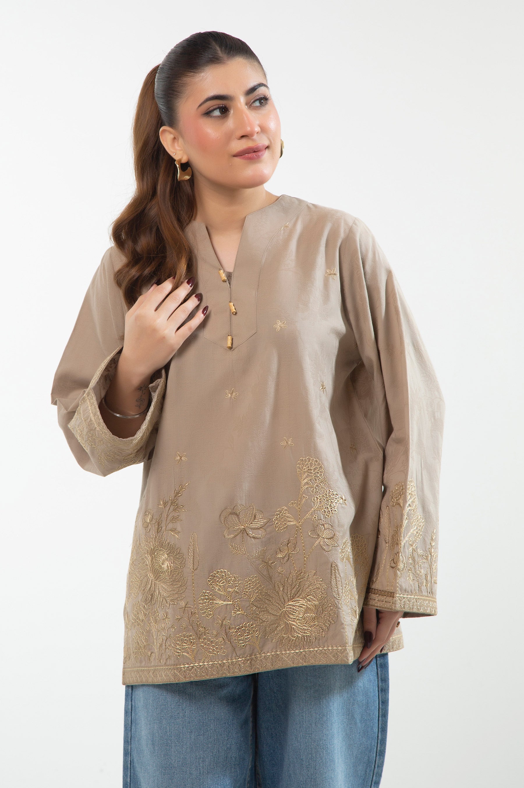 STITCHED EMBROIDERED DOBBY TOP