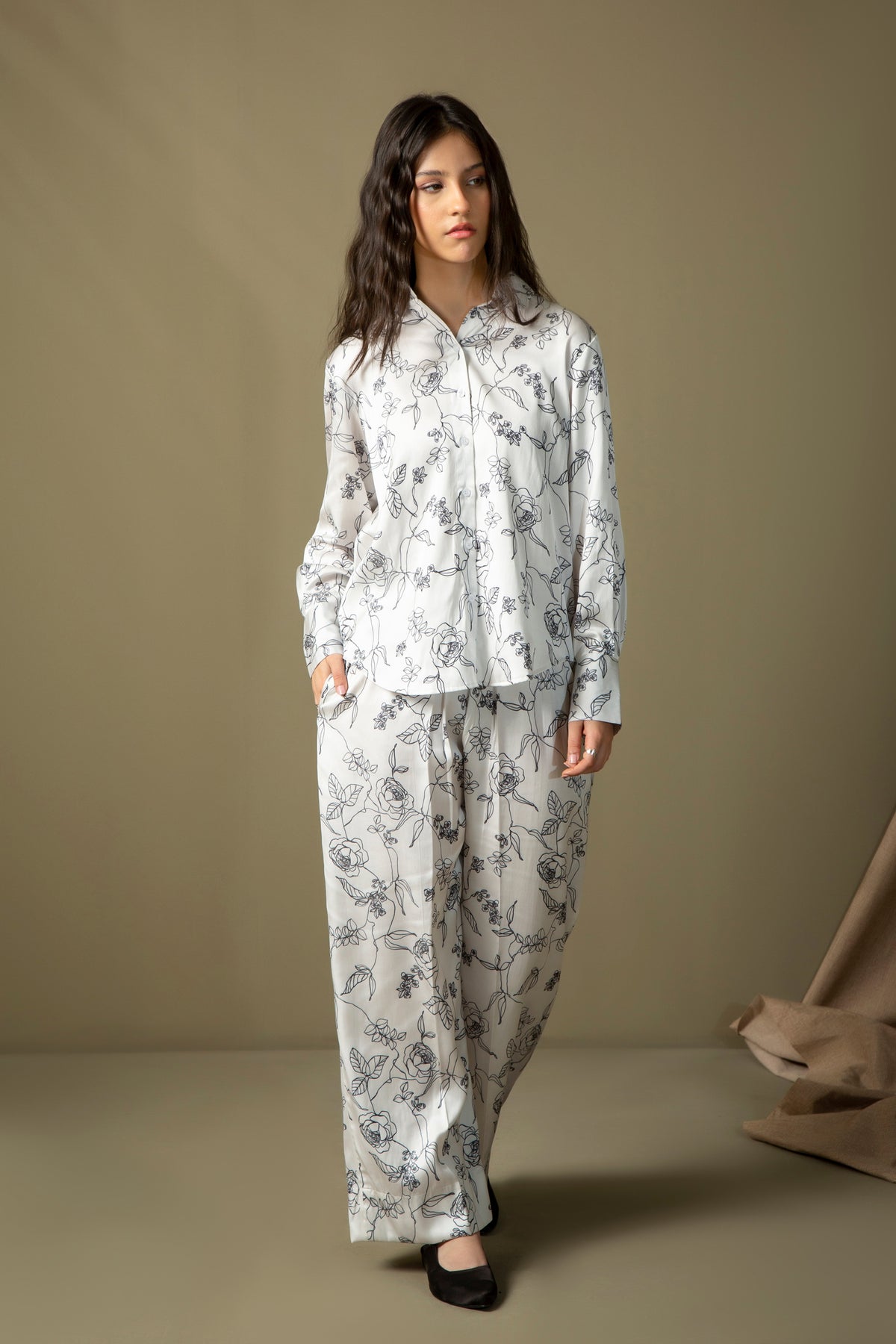SATIN TENCEL LOOSE FIT PLEATED SLEEVE CO-ORD SET