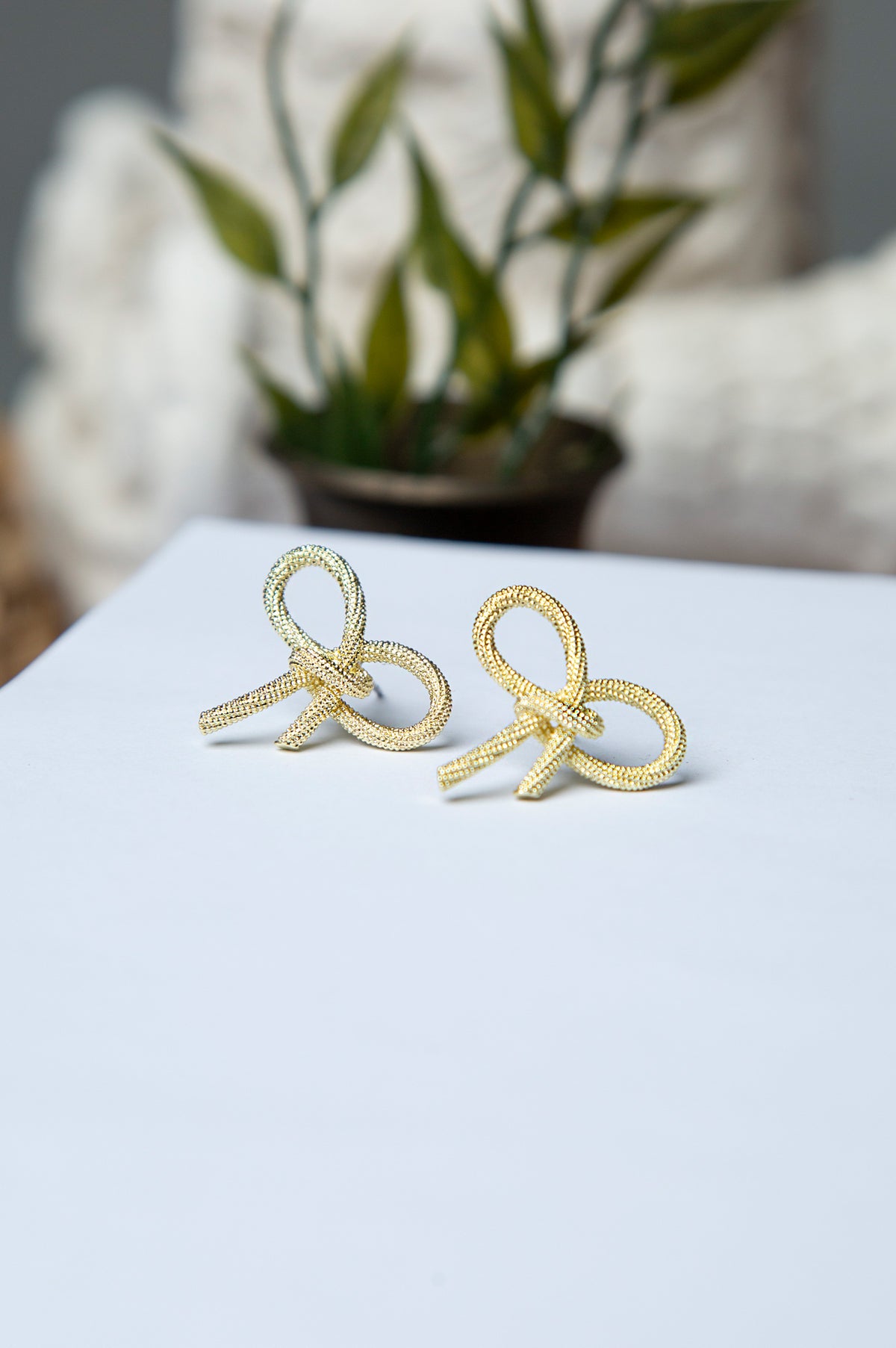 Bow Rhodium Plated Earrings