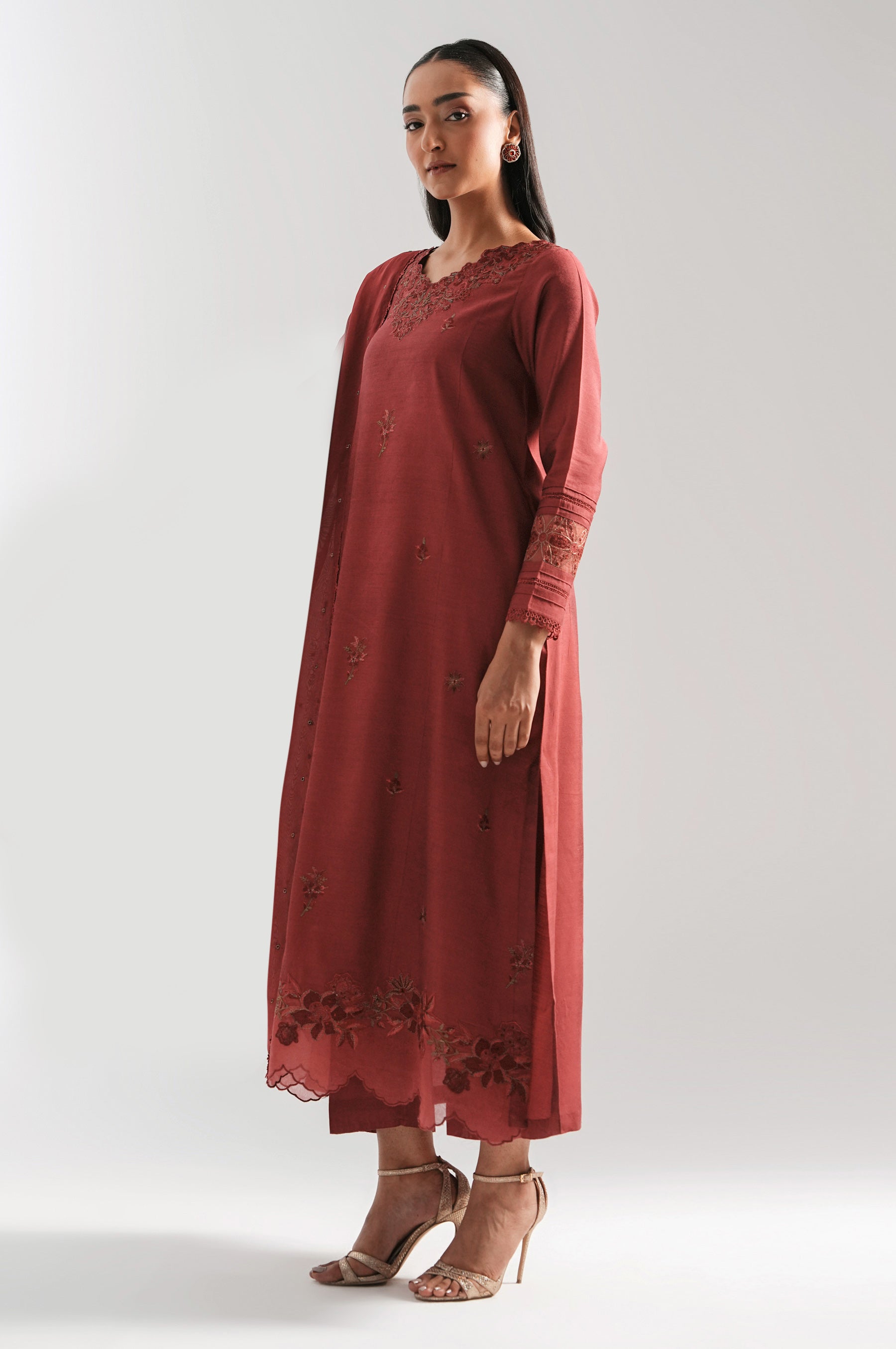 STITCHED EMBROIDERED COTTON SILK SHIRT BOTTOM