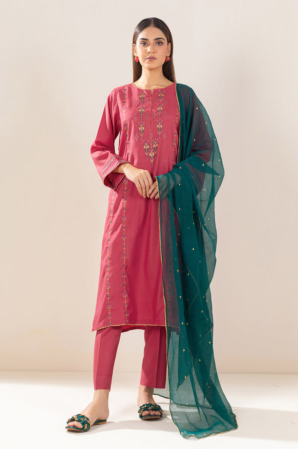 Stitched 2 Piece Embroidered Raw Silk Outfit