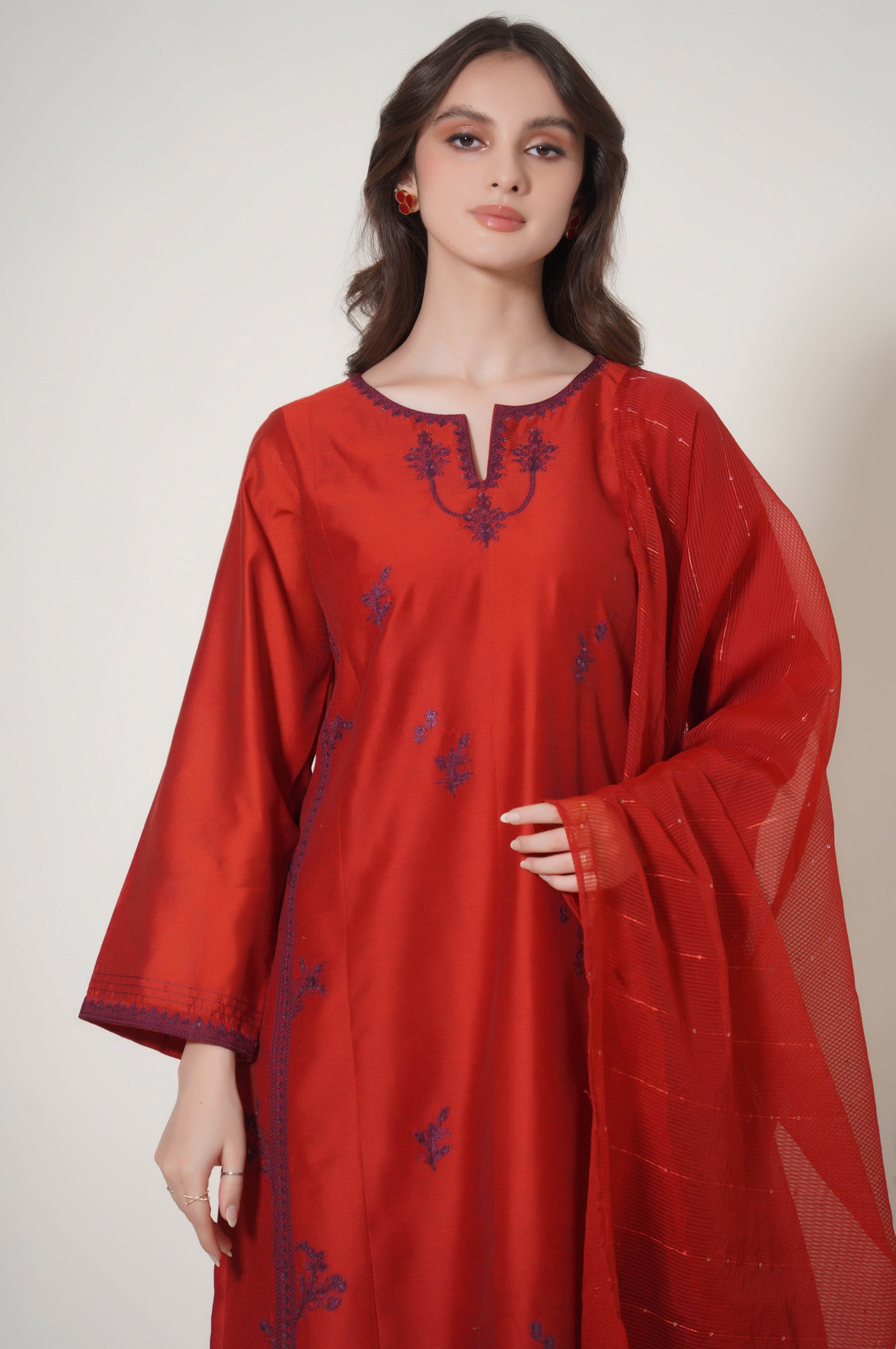 Stitched 2 Piece Embroidered Cotton Net Outfit