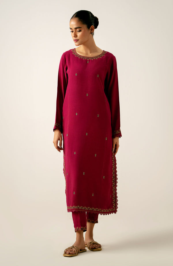 Stitched 2 Piece Embroidered Oak Silk Suit
