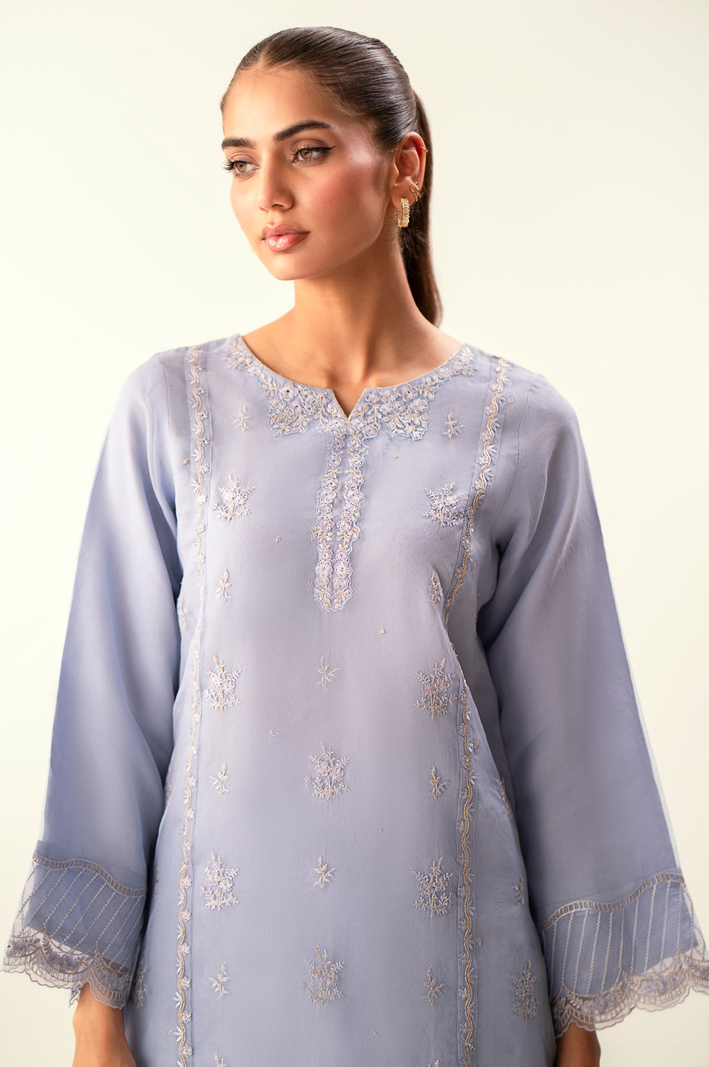 Stitched 2 Piece Embroidered Organza Suit