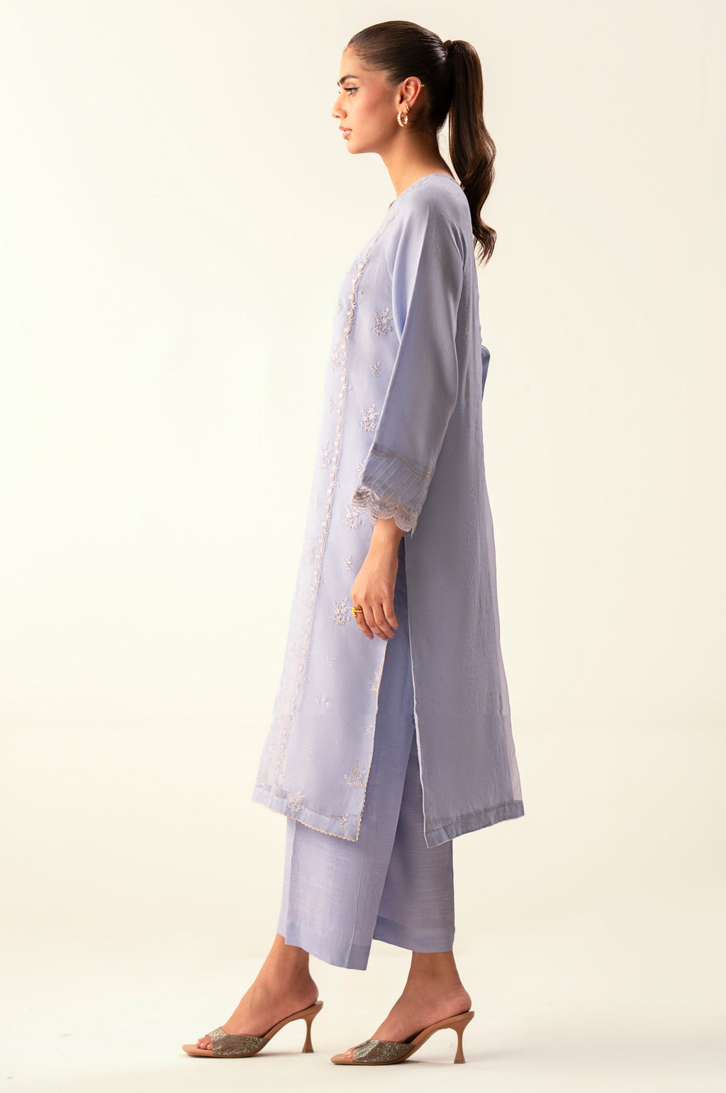 Stitched 2 Piece Embroidered Organza Suit