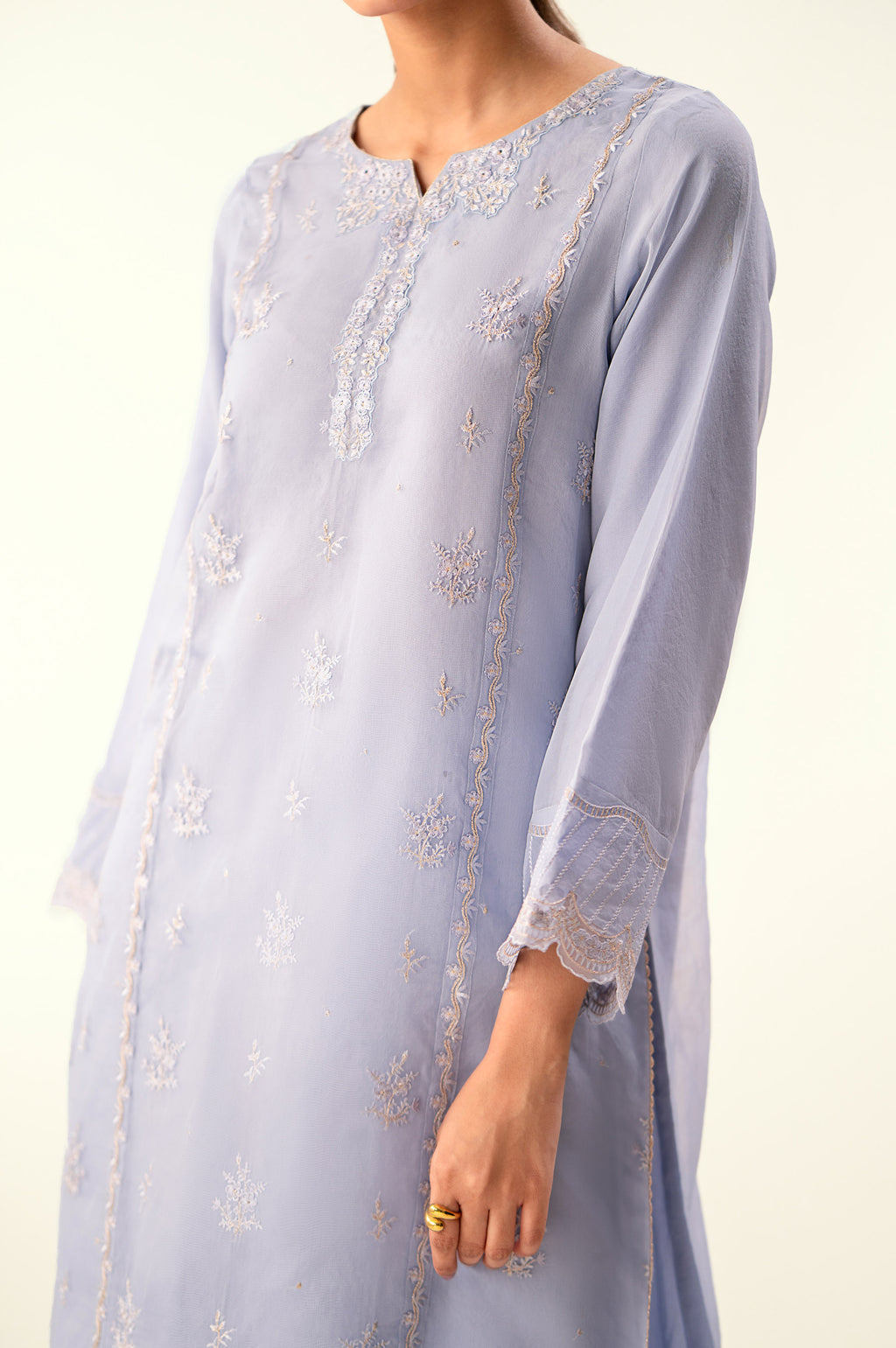 Stitched 2 Piece Embroidered Organza Suit