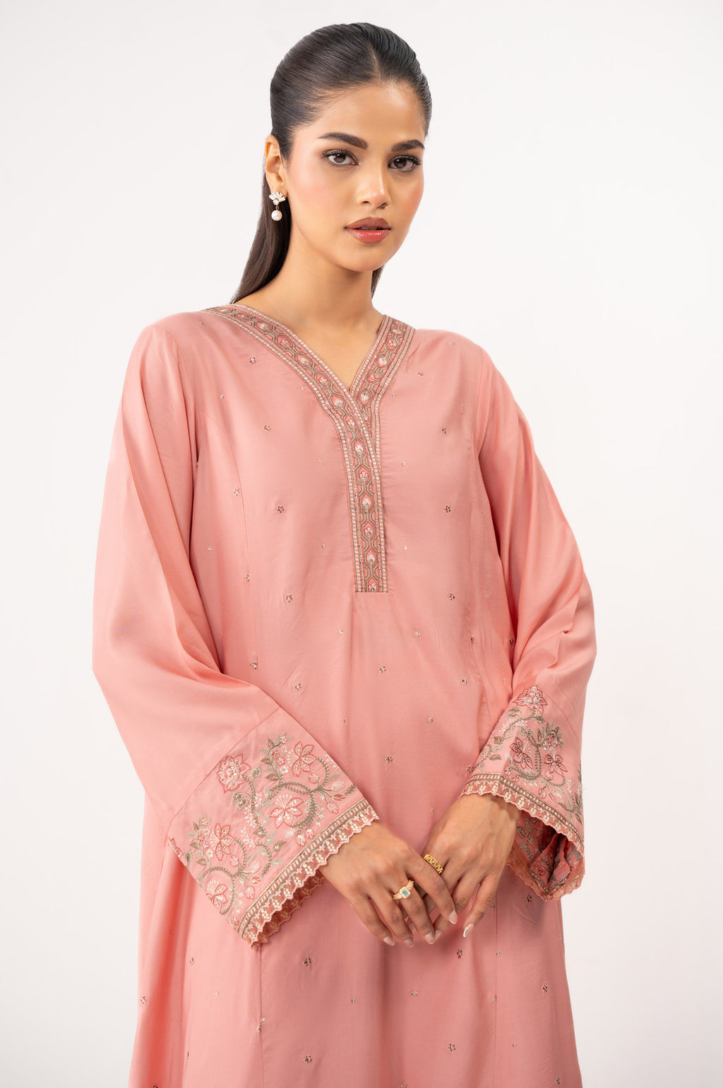 Stitched 2 Piece Embroidered Raw Silk Suit