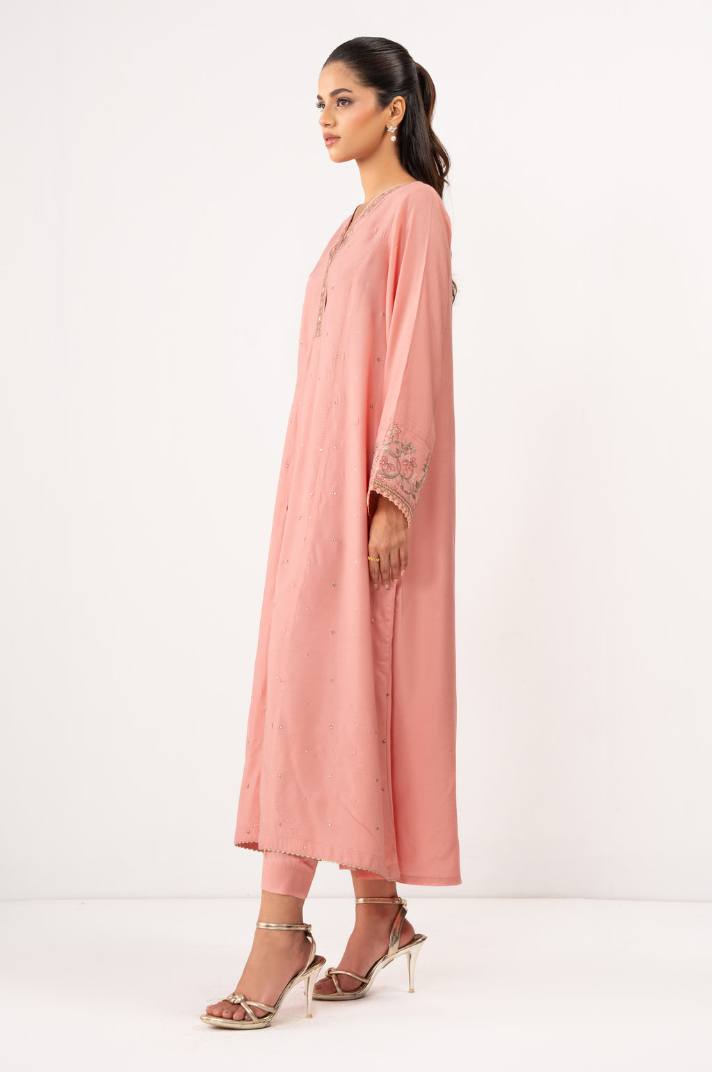 Stitched 2 Piece Embroidered Raw Silk Suit