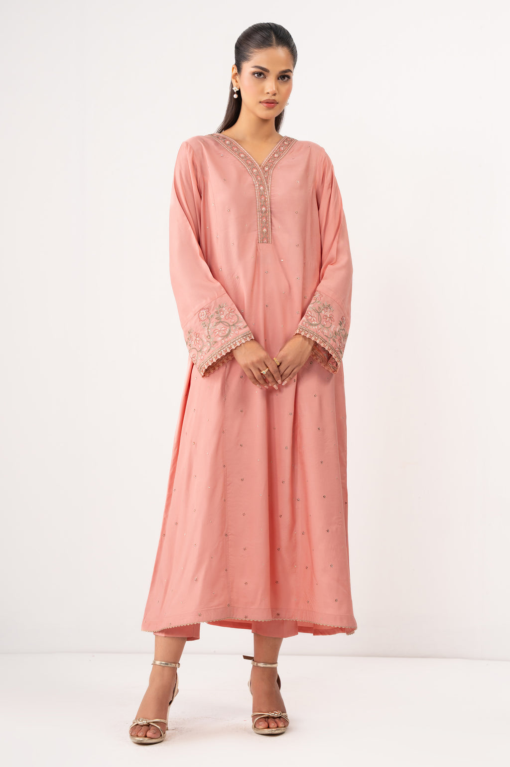Stitched 2 Piece Embroidered Raw Silk Suit