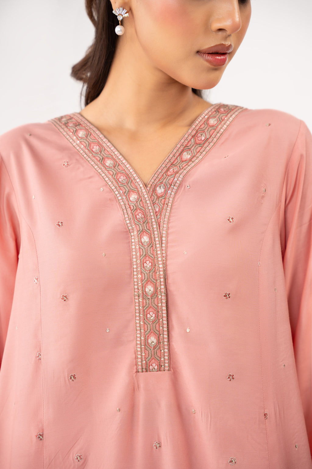 Stitched 2 Piece Embroidered Raw Silk Suit