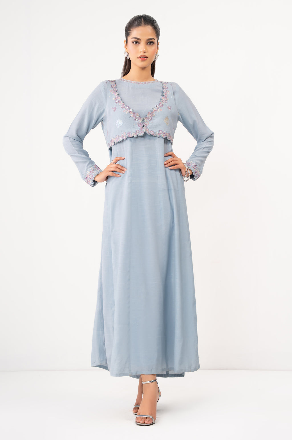 Stitched 2 Piece Embroidered Raw Silk Suit