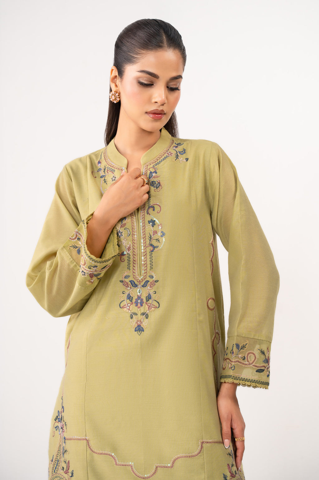 Stitched 2 Piece Embroidered Cotton Net Suit