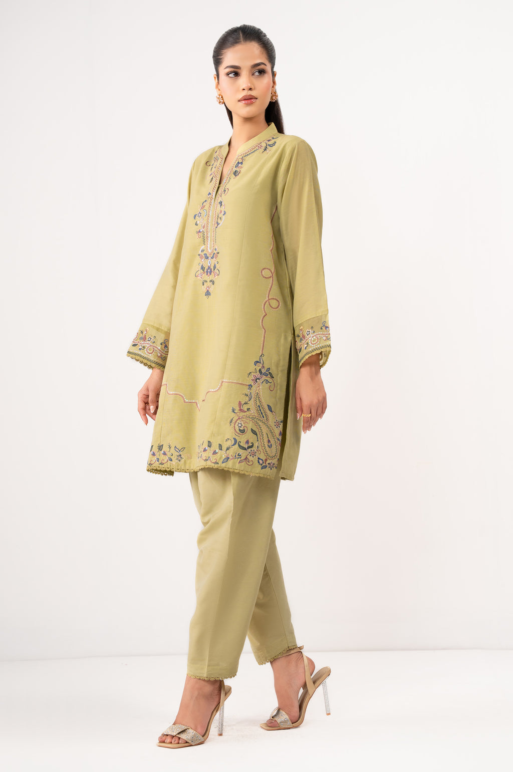 Stitched 2 Piece Embroidered Cotton Net Suit