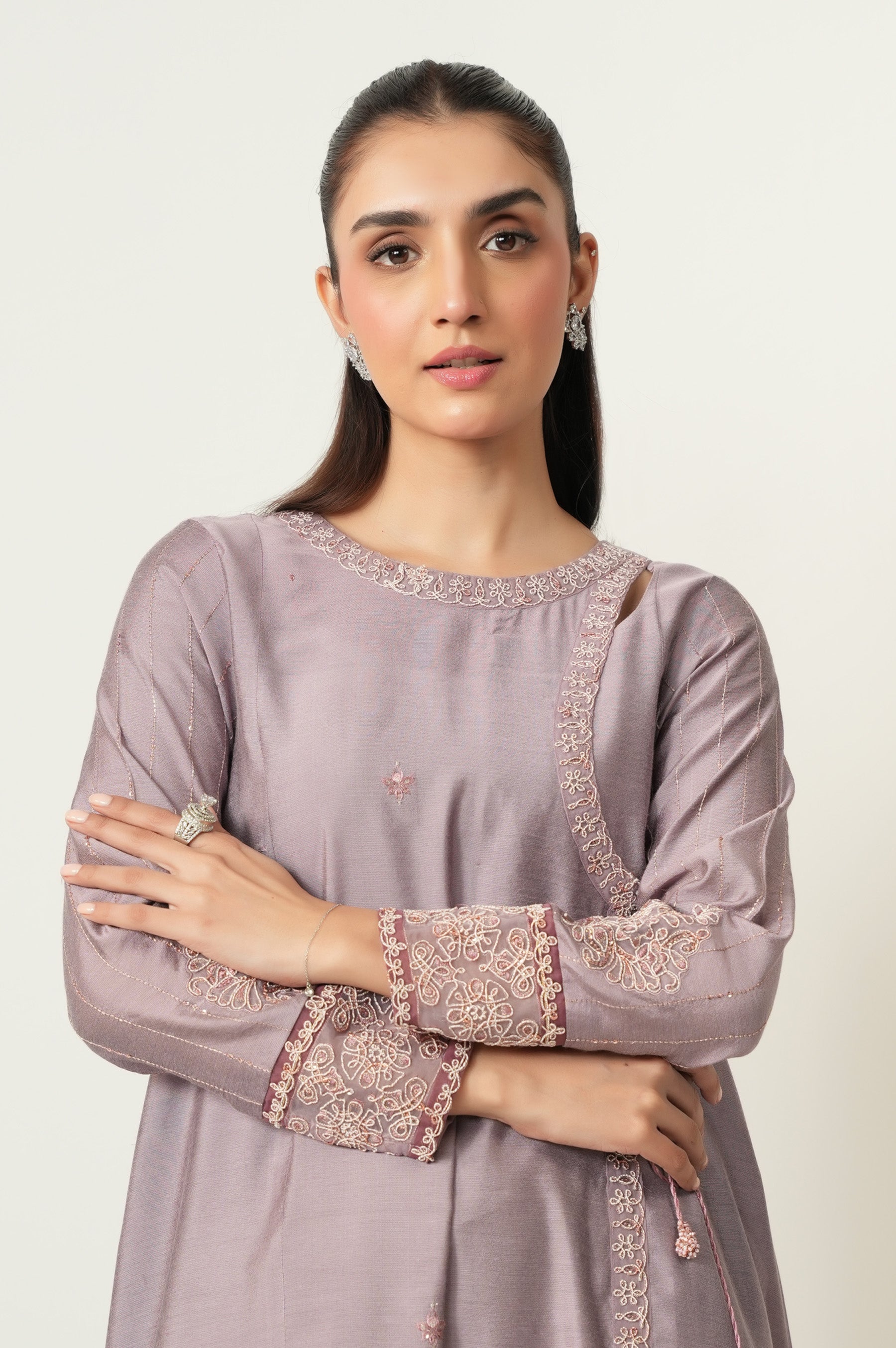 Stitched 2 Piece Embroidered Cotton Silk Suit