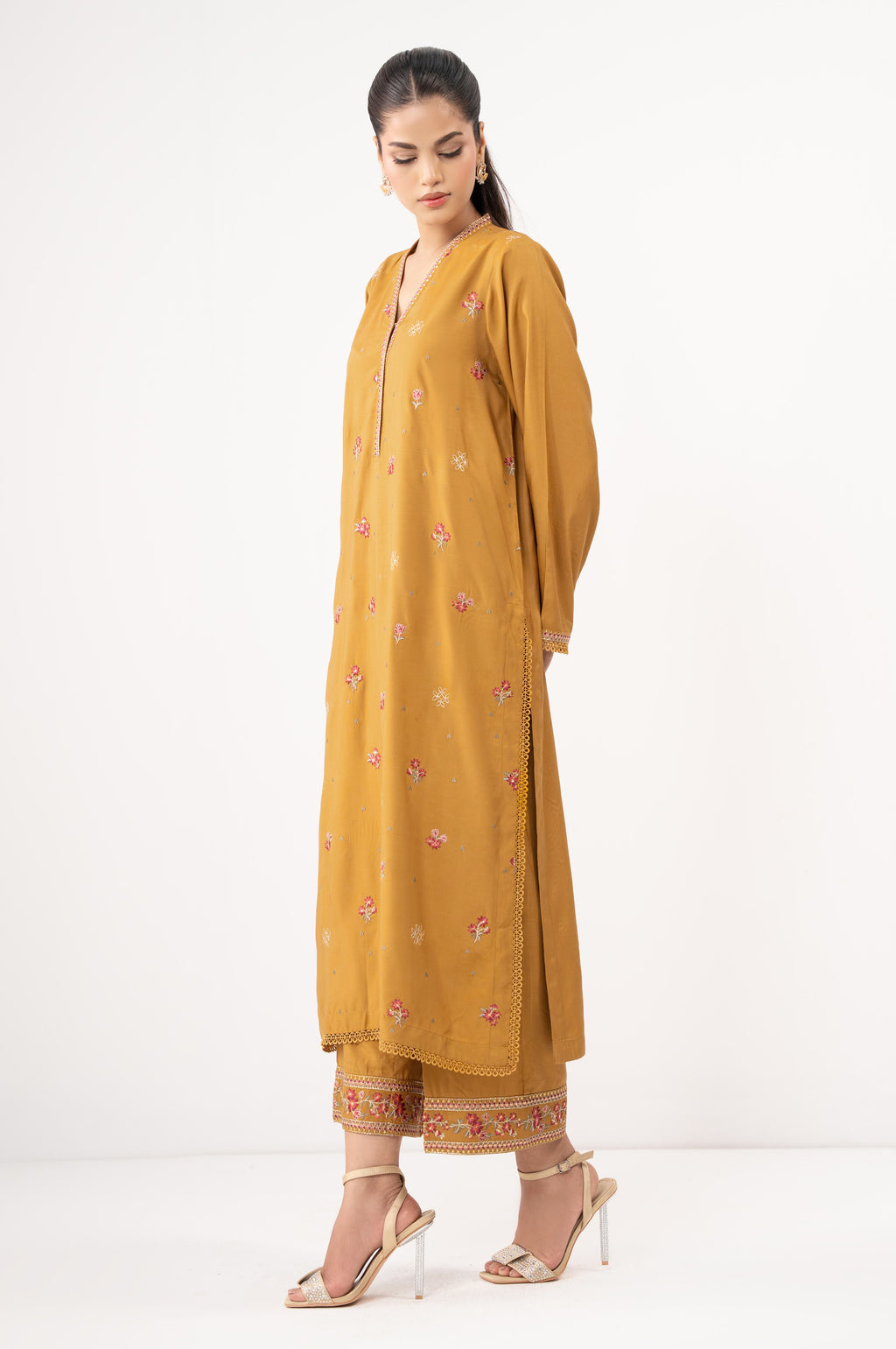 Stitched 2 Piece Embroidered Raw Silk Suit