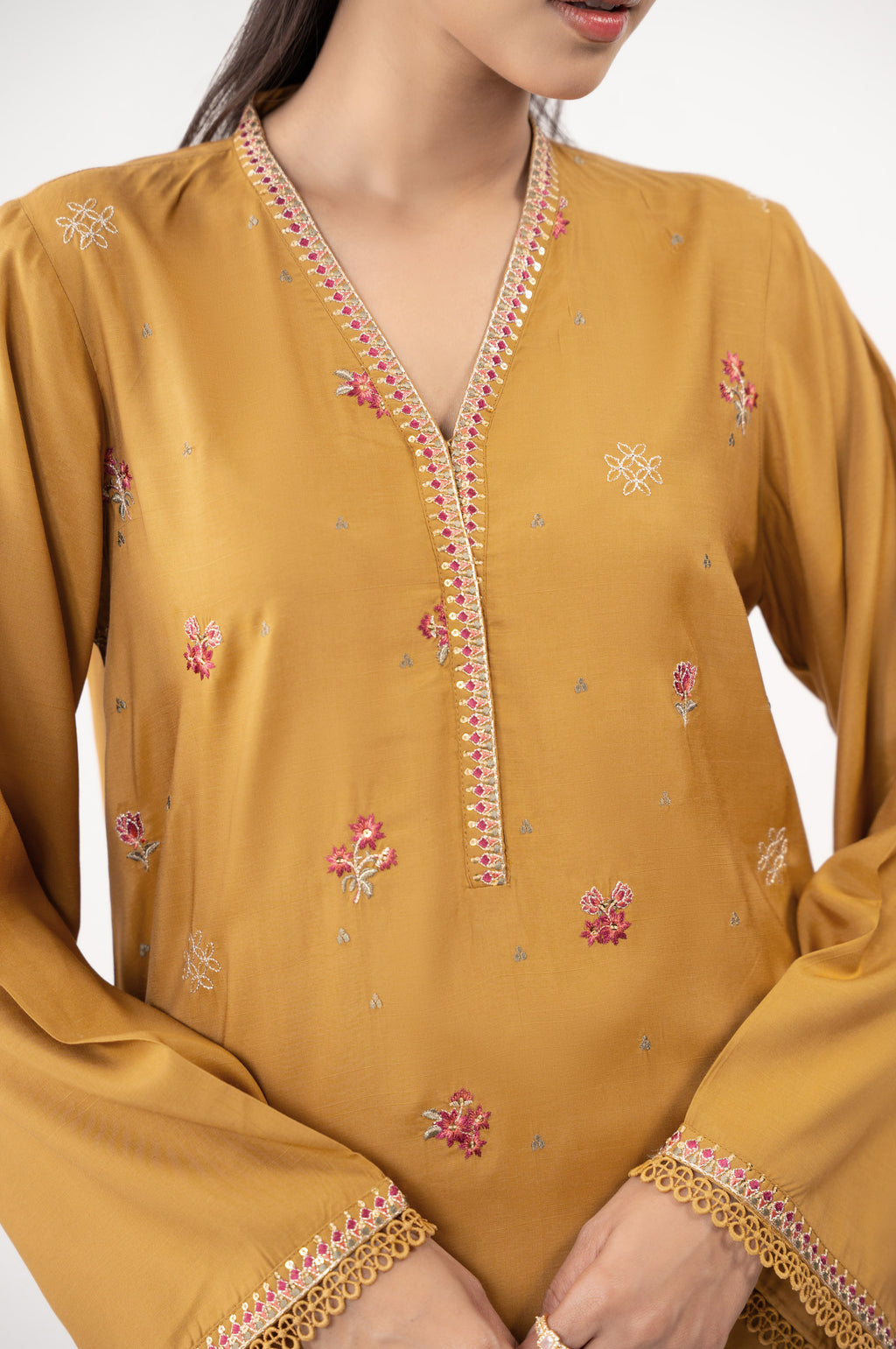 Stitched 2 Piece Embroidered Raw Silk Suit