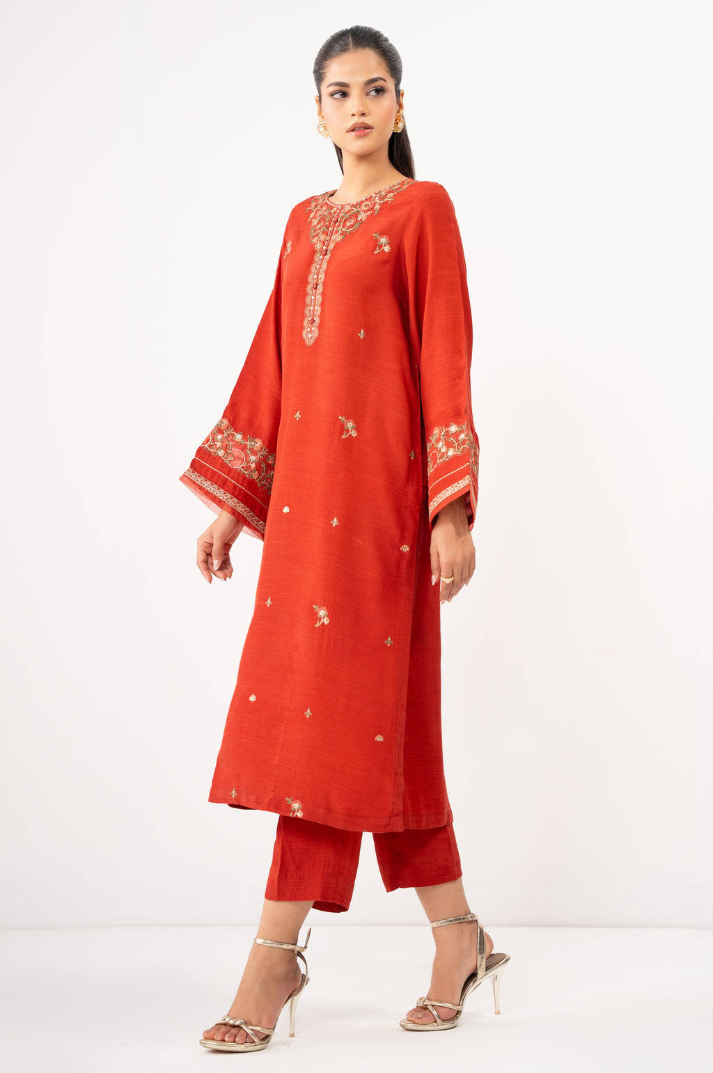 Stitched 2 Piece Embroidered Raw Silk Suit