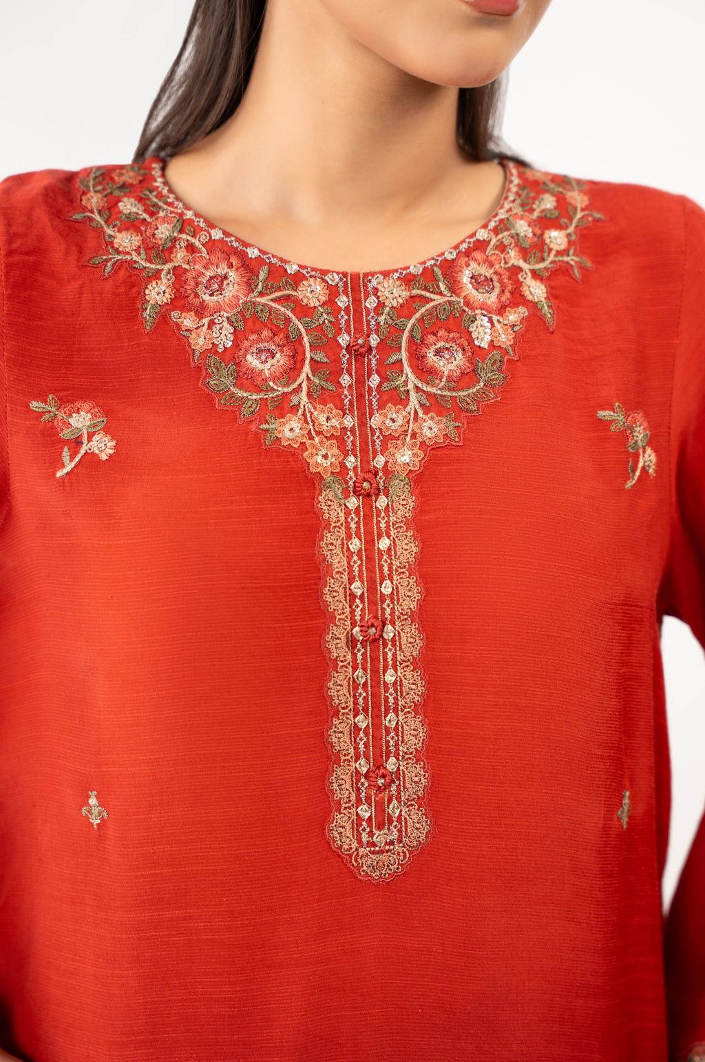Stitched 2 Piece Embroidered Raw Silk Suit