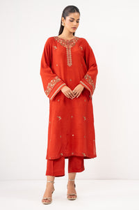 Stitched 2 Piece Embroidered Raw Silk Suit