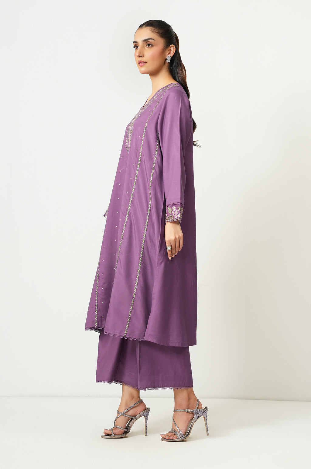 Stitched 2 Piece Embroidered Oak Silk Suit