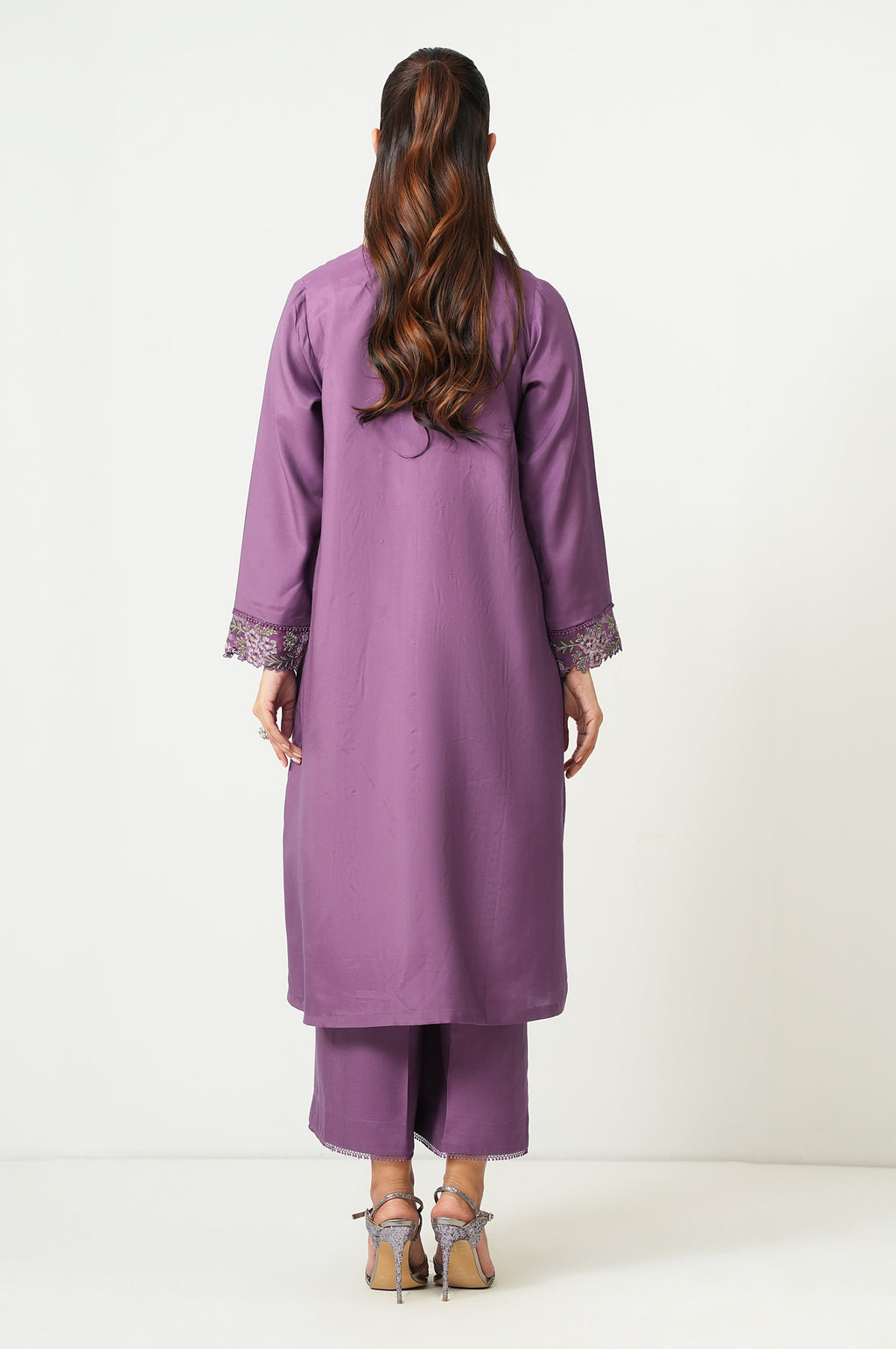 Stitched 2 Piece Embroidered Oak Silk Suit