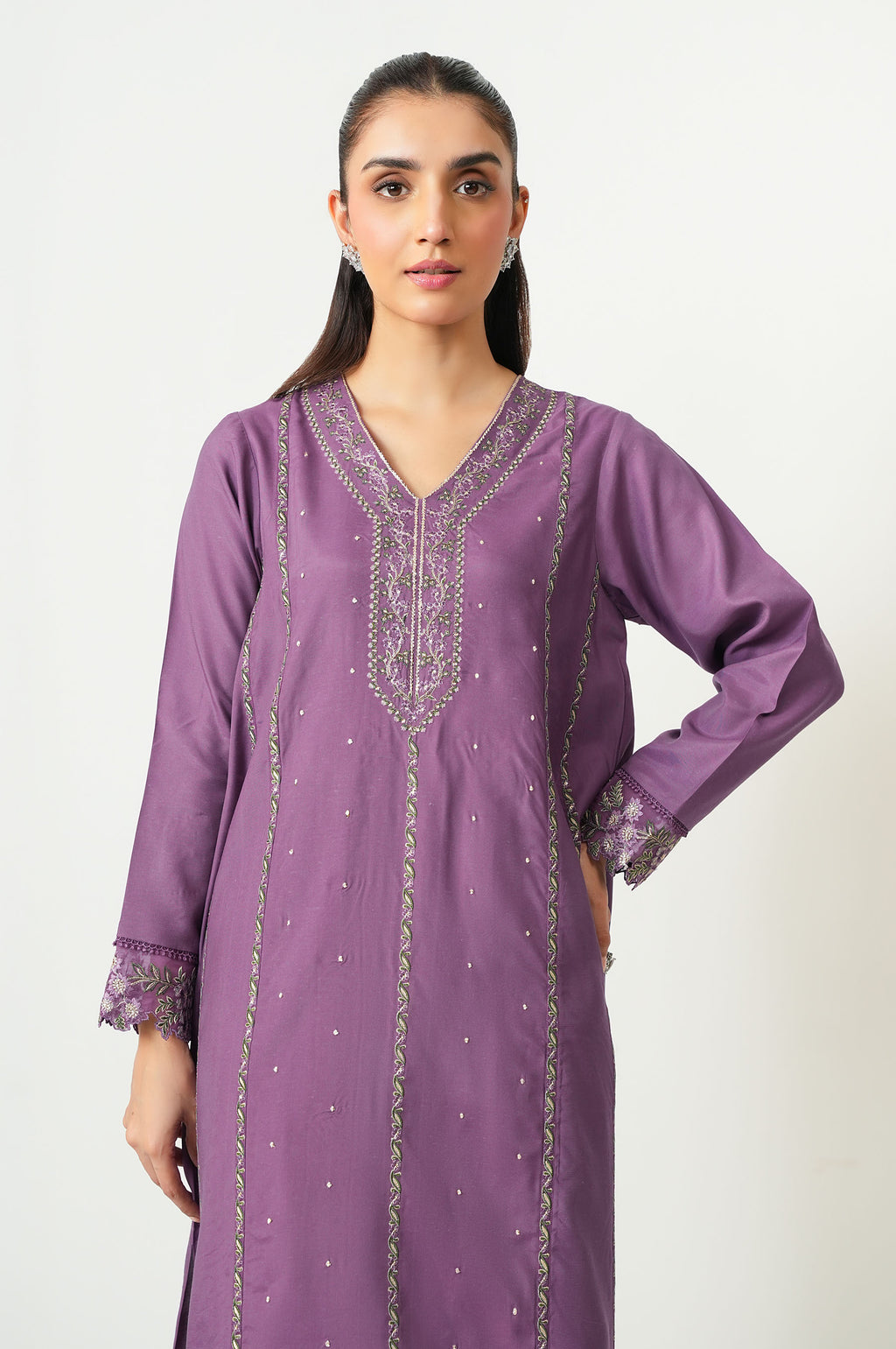 Stitched 2 Piece Embroidered Oak Silk Suit