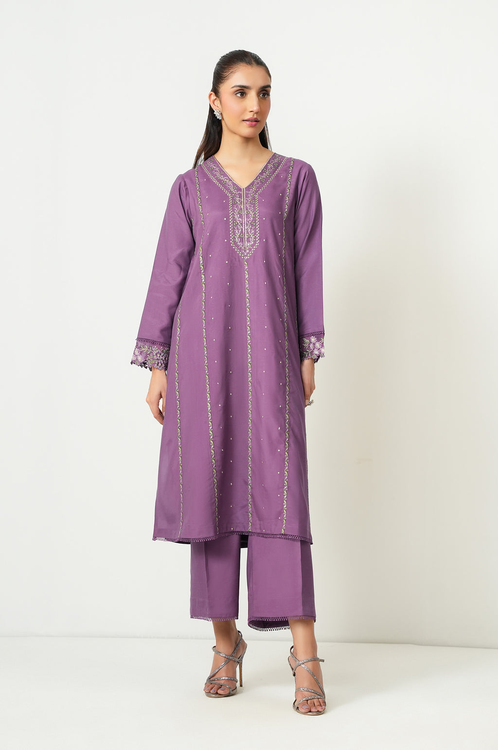 Stitched 2 Piece Embroidered Oak Silk Suit