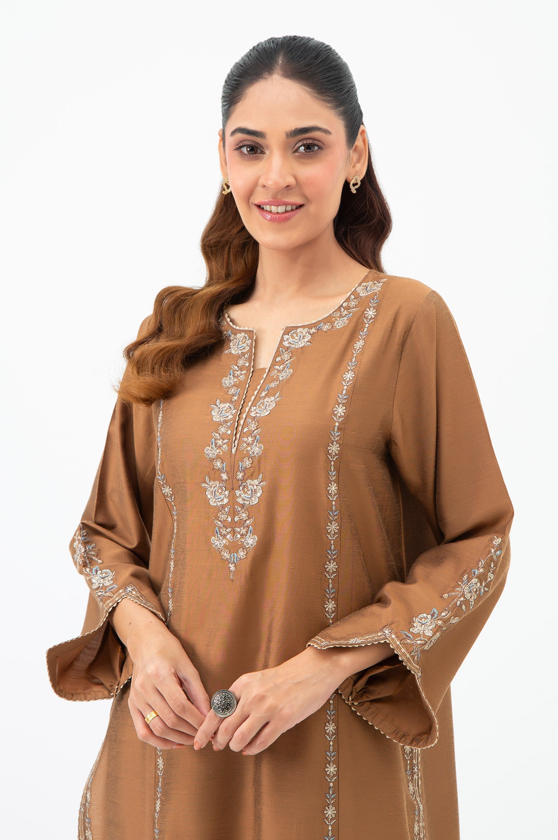 STITCHED EMBROIDERED COTTON SILK SHIRT BOTTOM (FACTORY E-OUTLET)