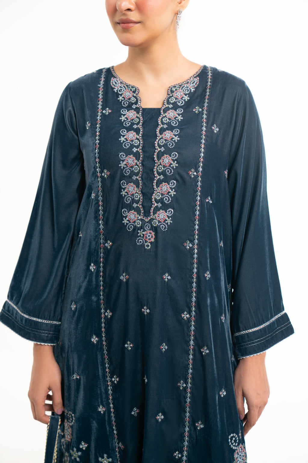 EMBROIDERED VELVET SHIRT BOTTOM