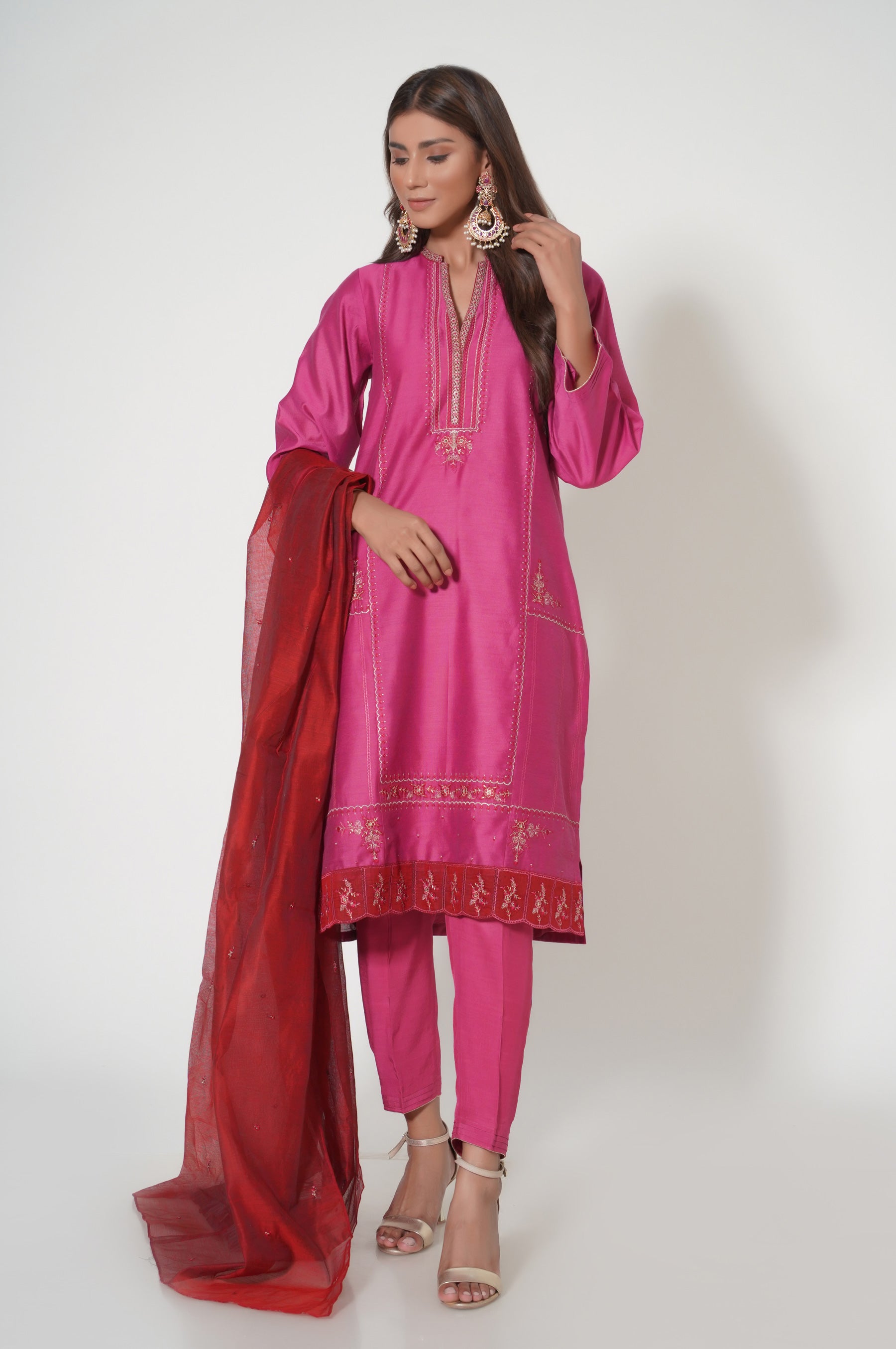 Stitched 3 Piece Embroidered Cotton Net Outfit