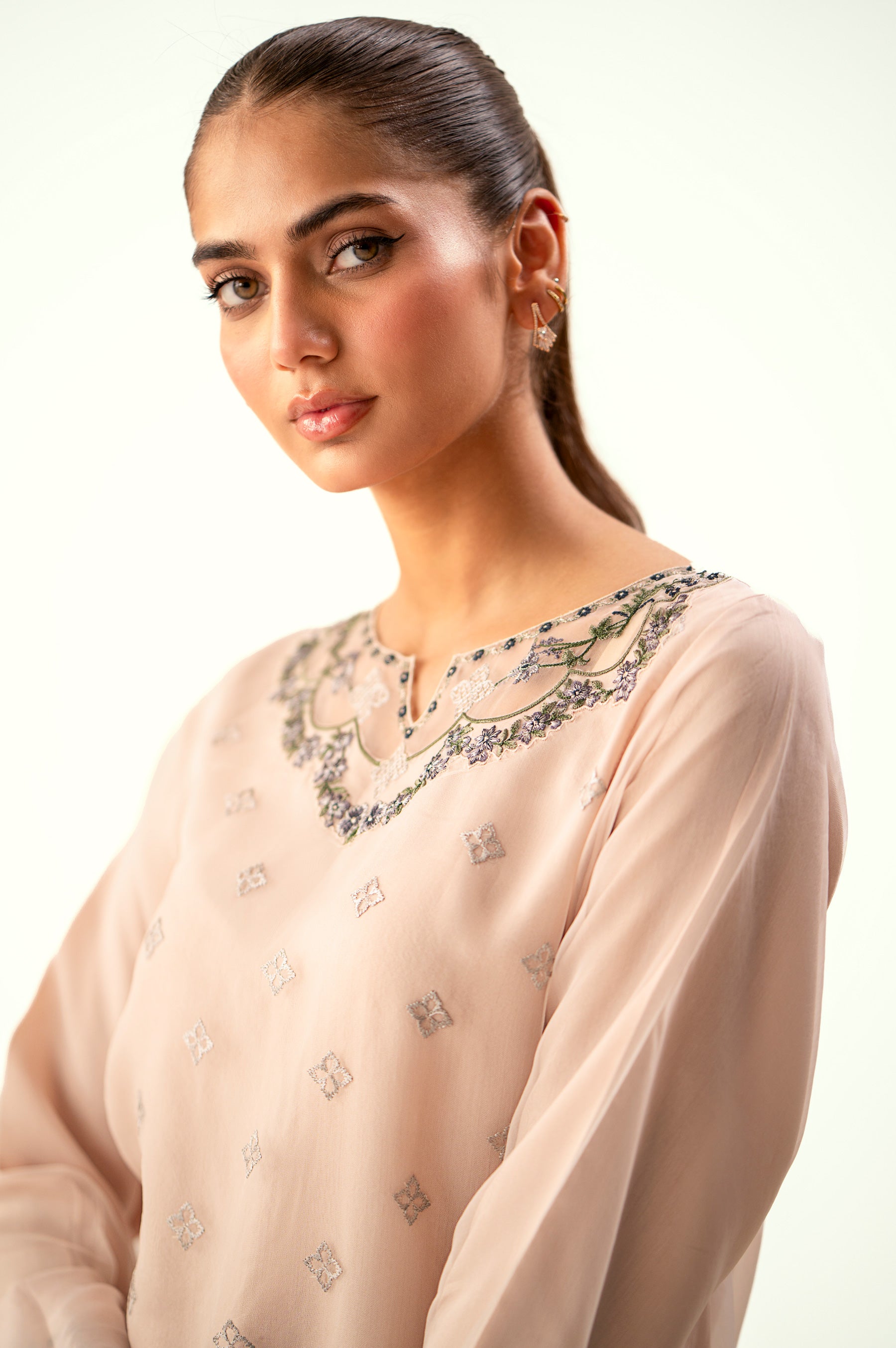 Stitched 3 Piece Embroidered Organza Suit