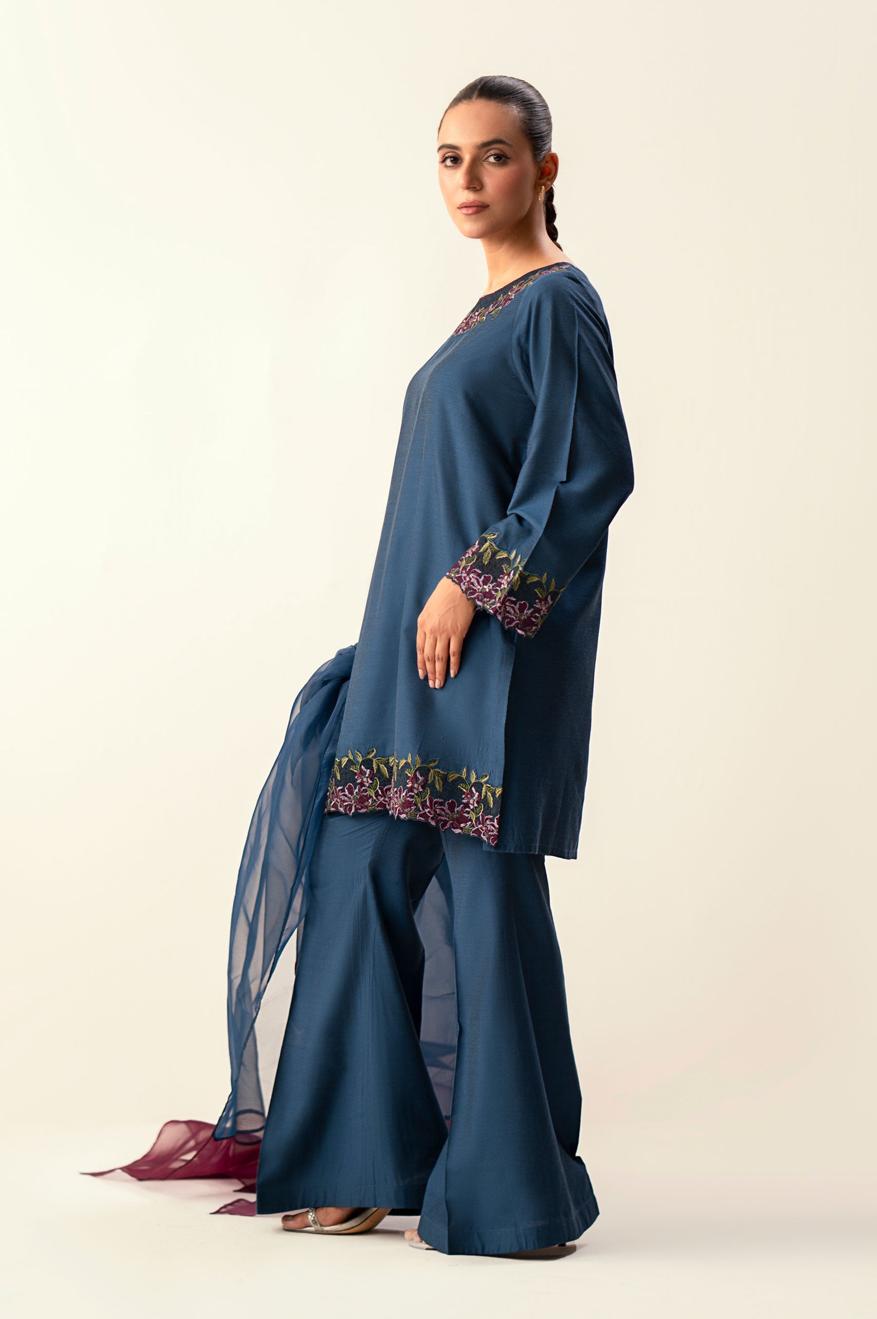 Stitched 3 Piece Embroidered Cotton Silk Suit