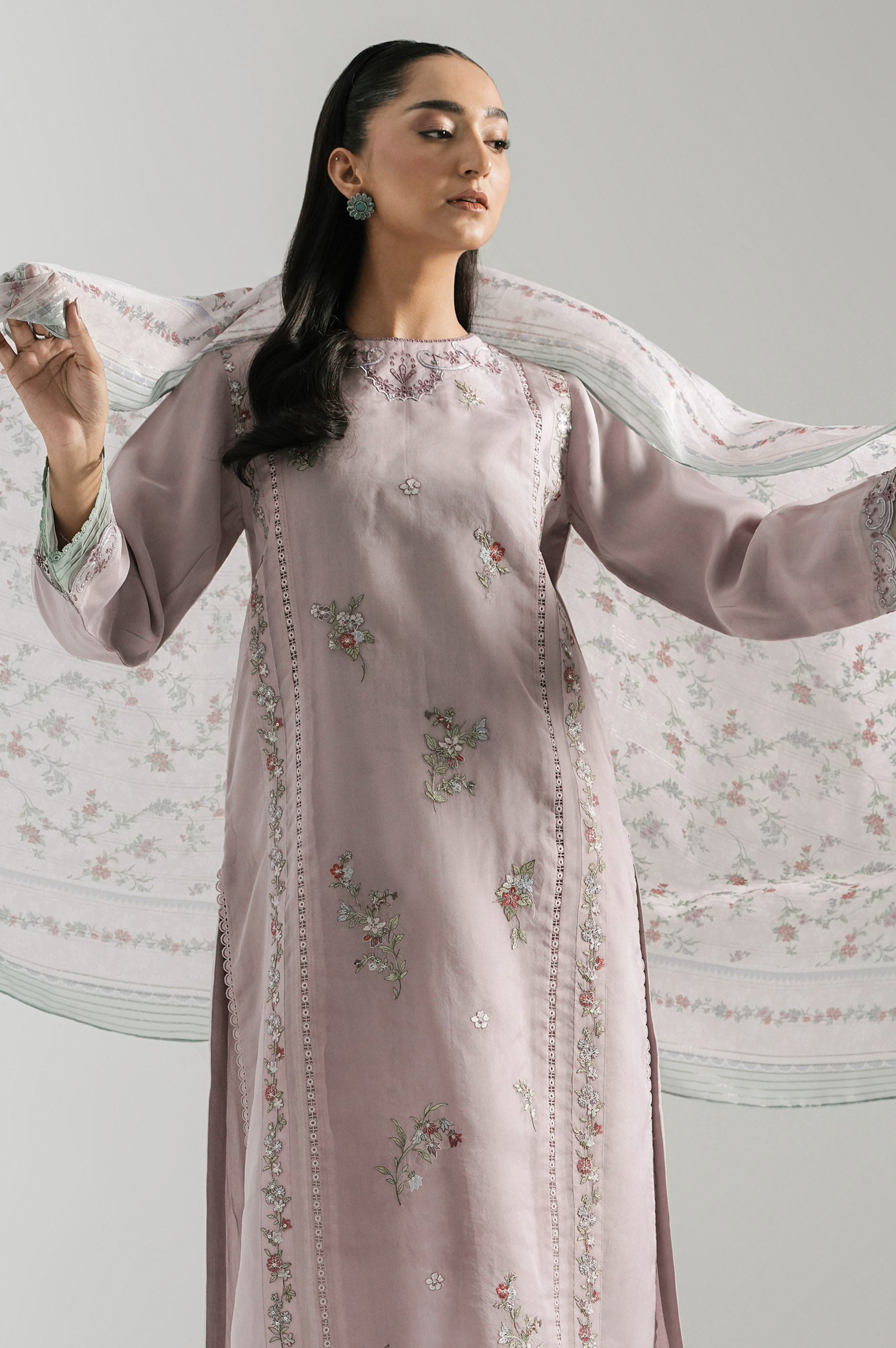 STITCHED EMBROIDERED ORGANZA SUIT