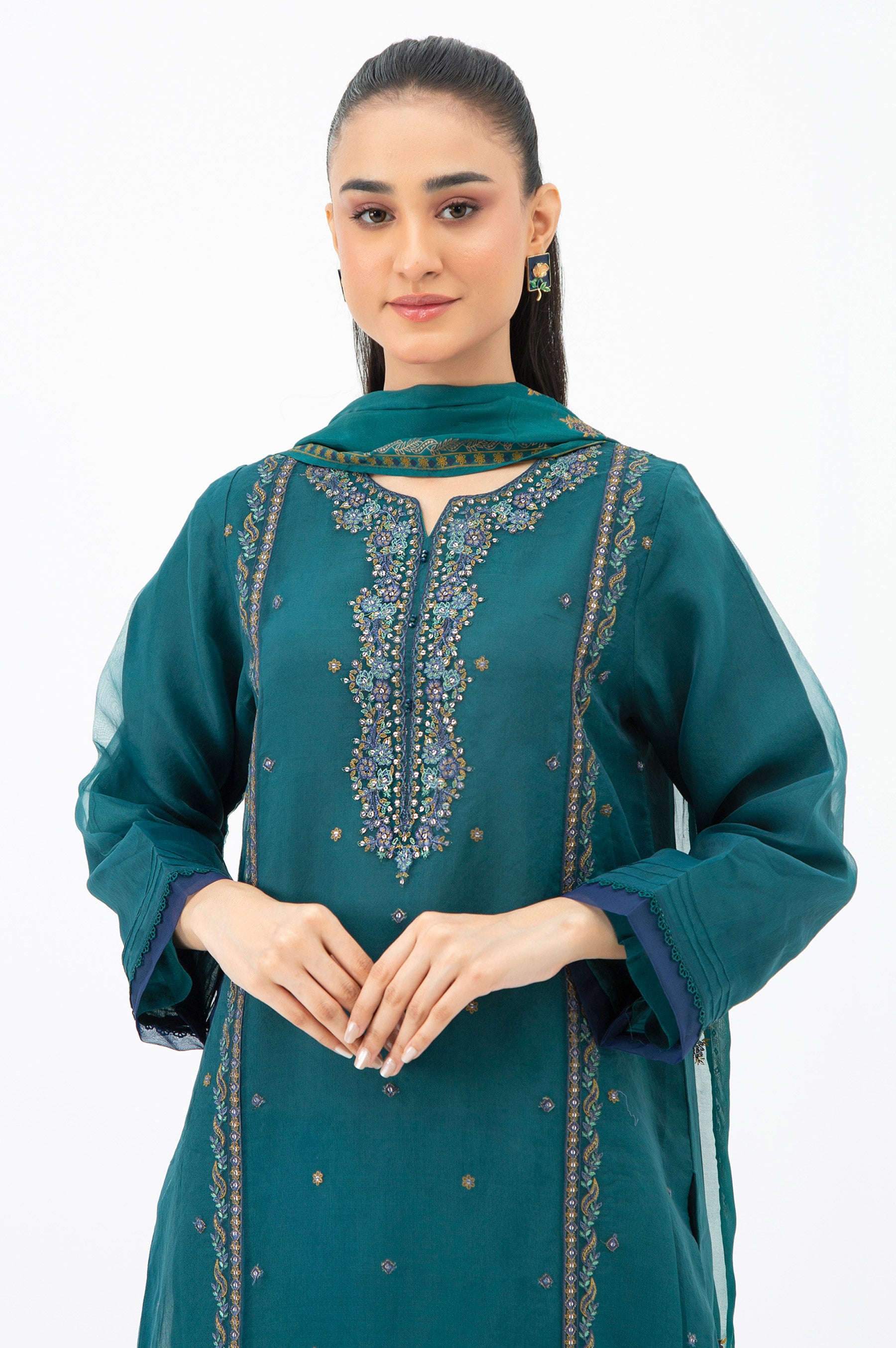 EMBROIDERED STITCHED ORGANZA SHIRT