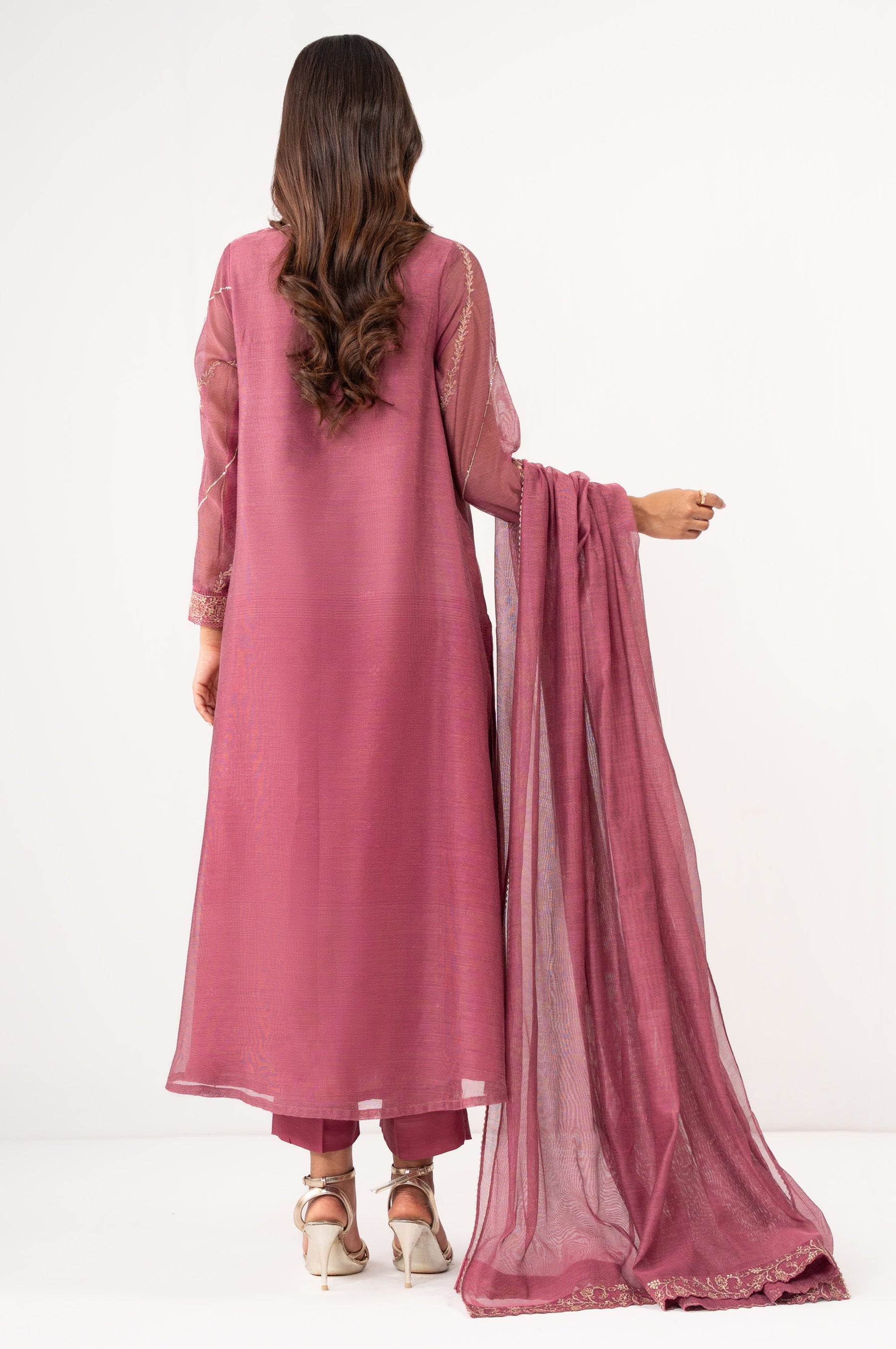 STITCHED EMBROIDERED KHADDI NET SUIT