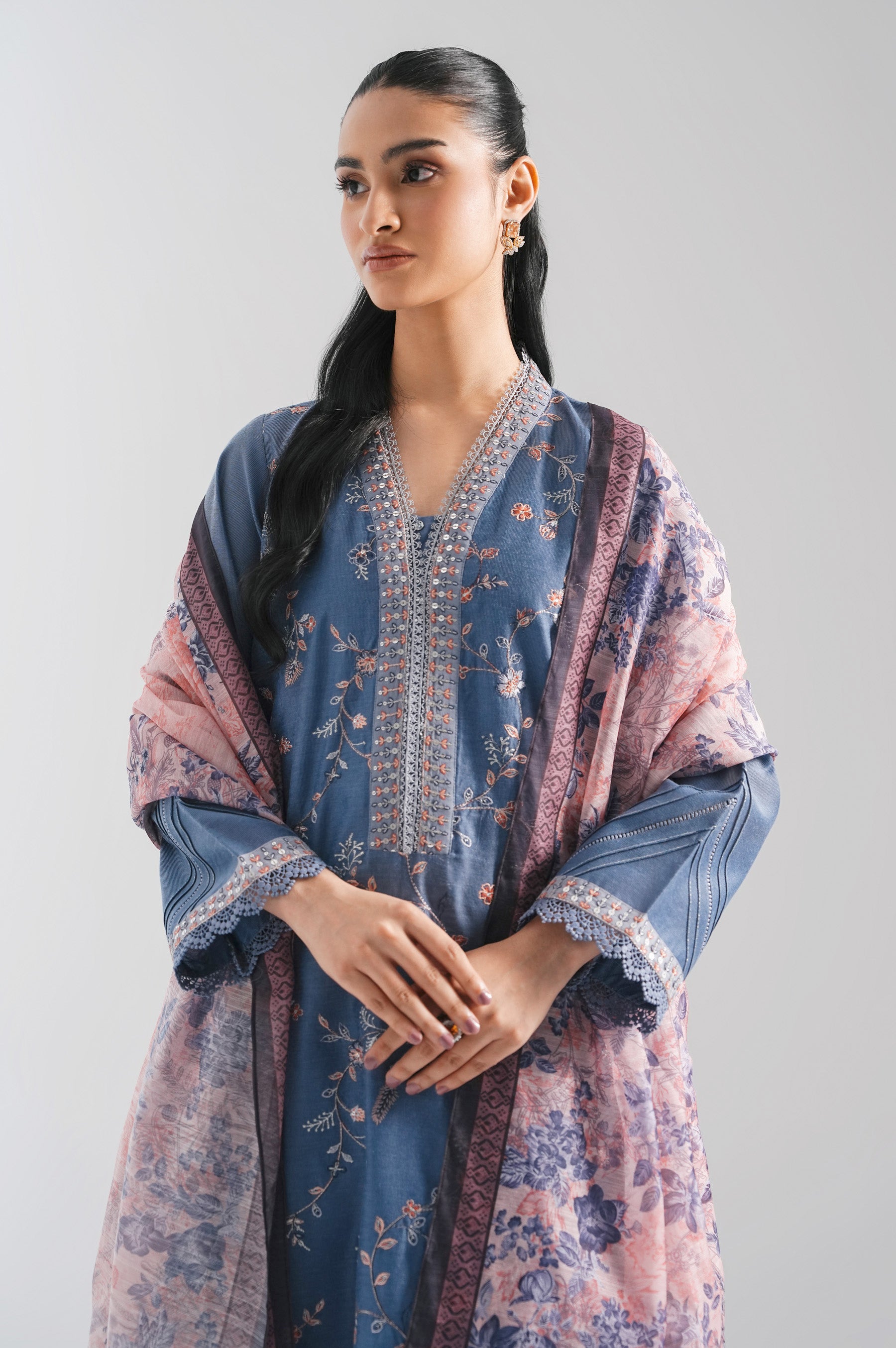 EMBROIDERED COTTON NET STITCHED SHIRT BOTTOM