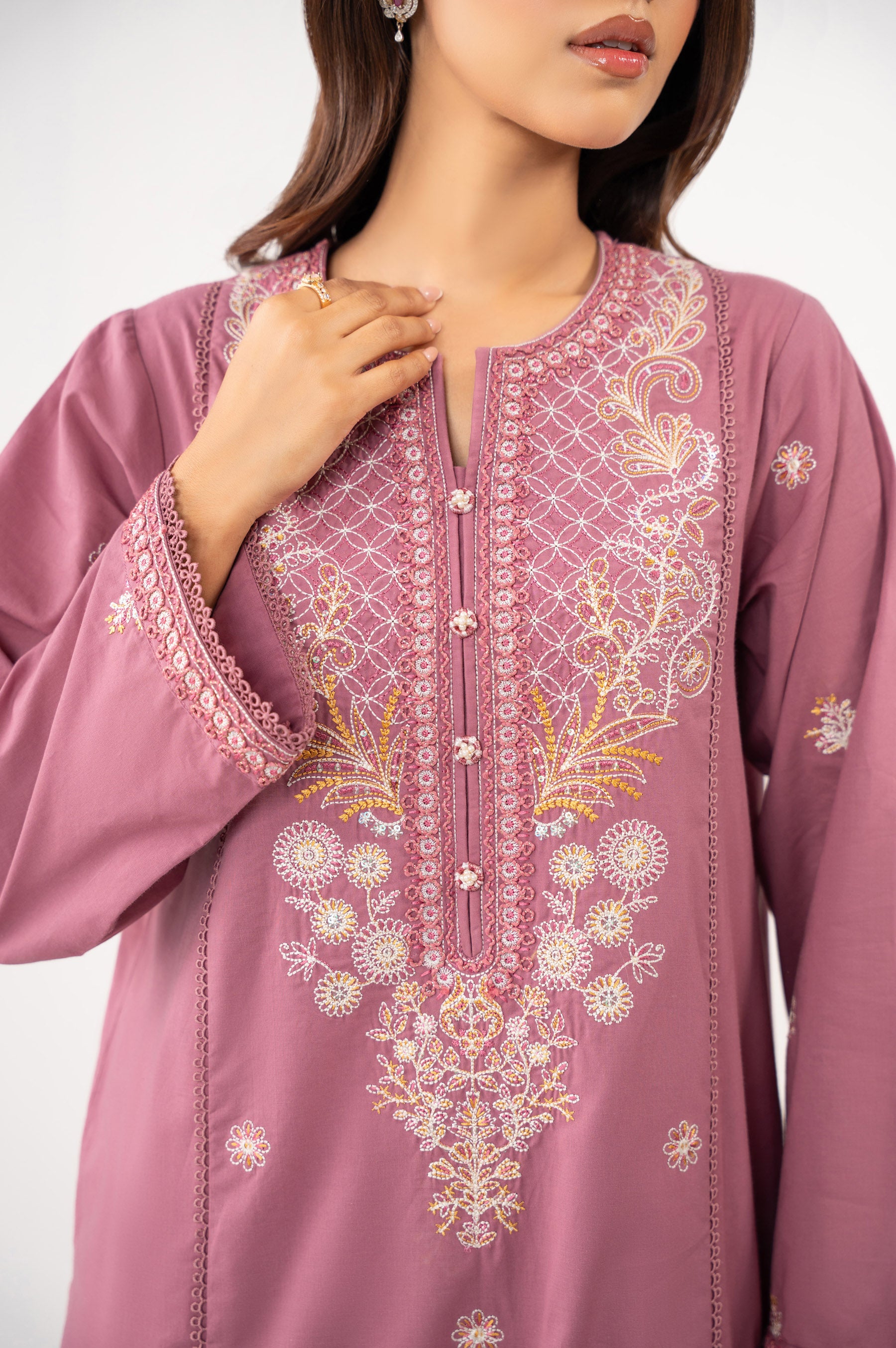 STITCHED EMBROIDERED CAMBRIC SUIT