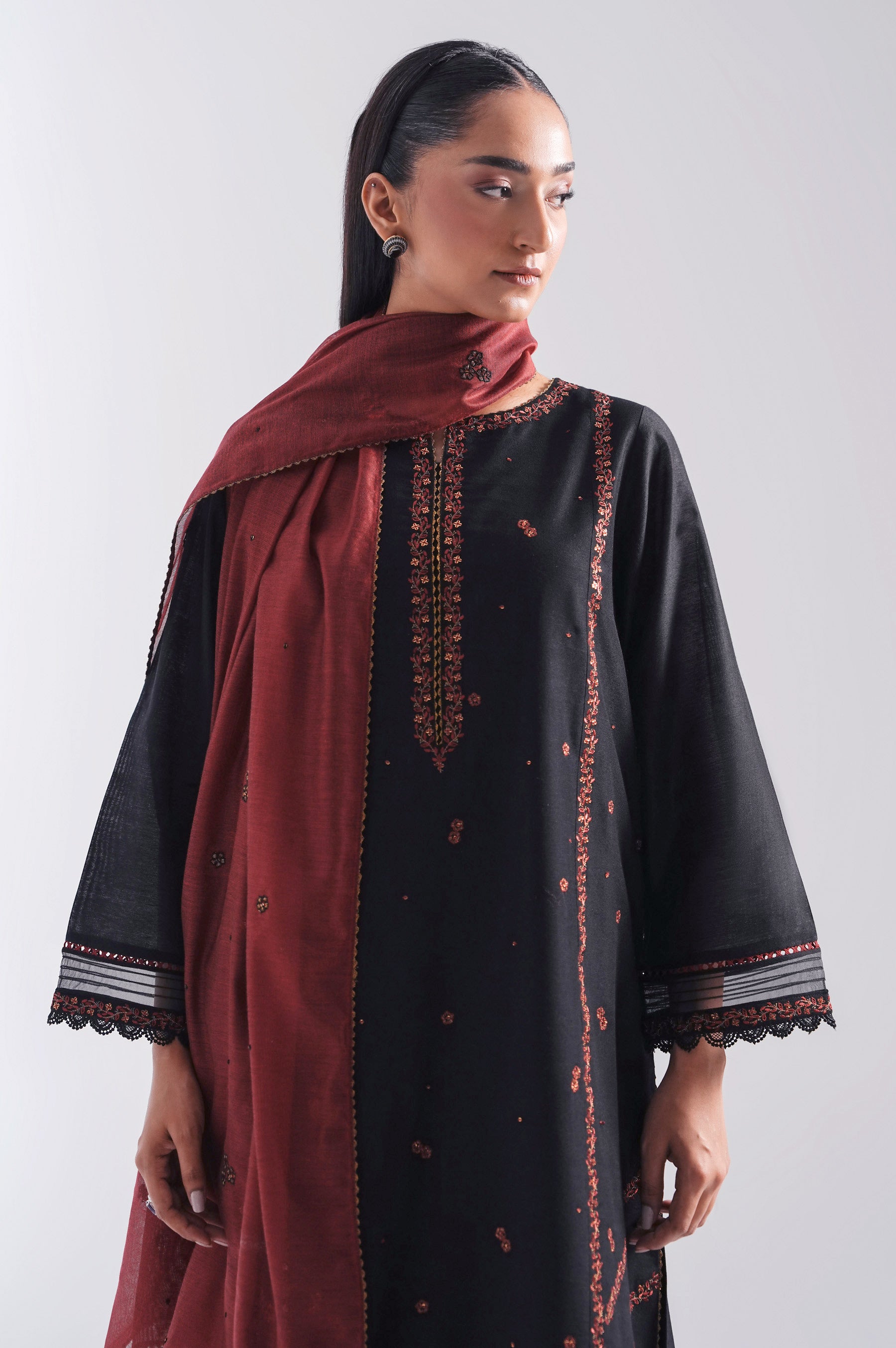 STITCHED EMBROIDERED COTTON NET SUIT