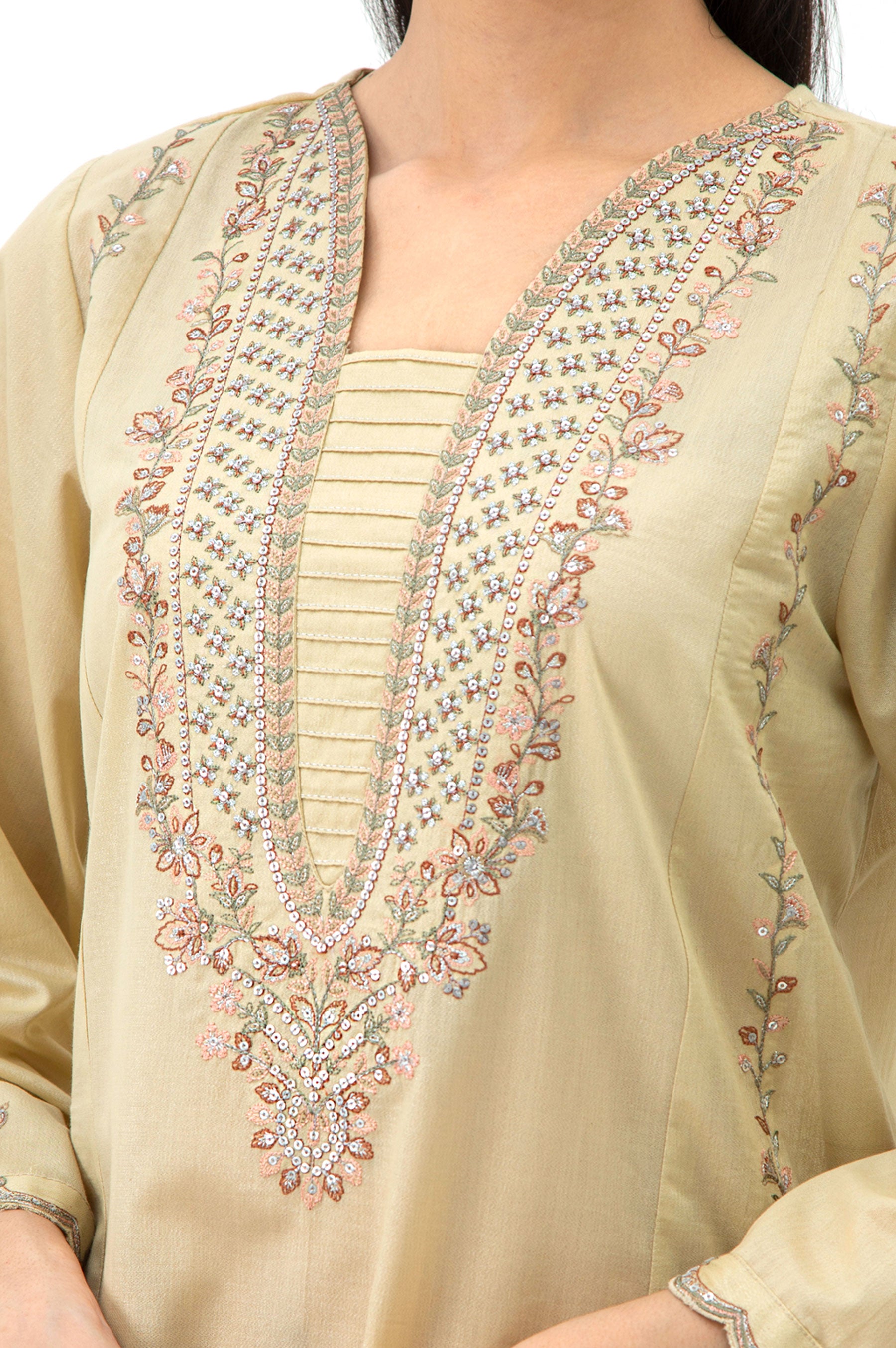 EMBROIDERED CAMBRIC STITCHED 3 PIECE SUIT