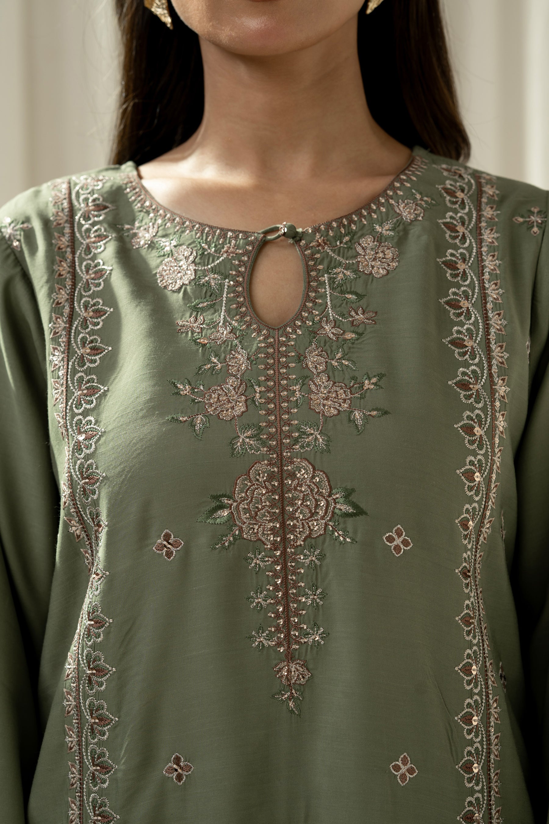 EMBROIDERED RAW SILK STITCHED 3 PIECE SUIT
