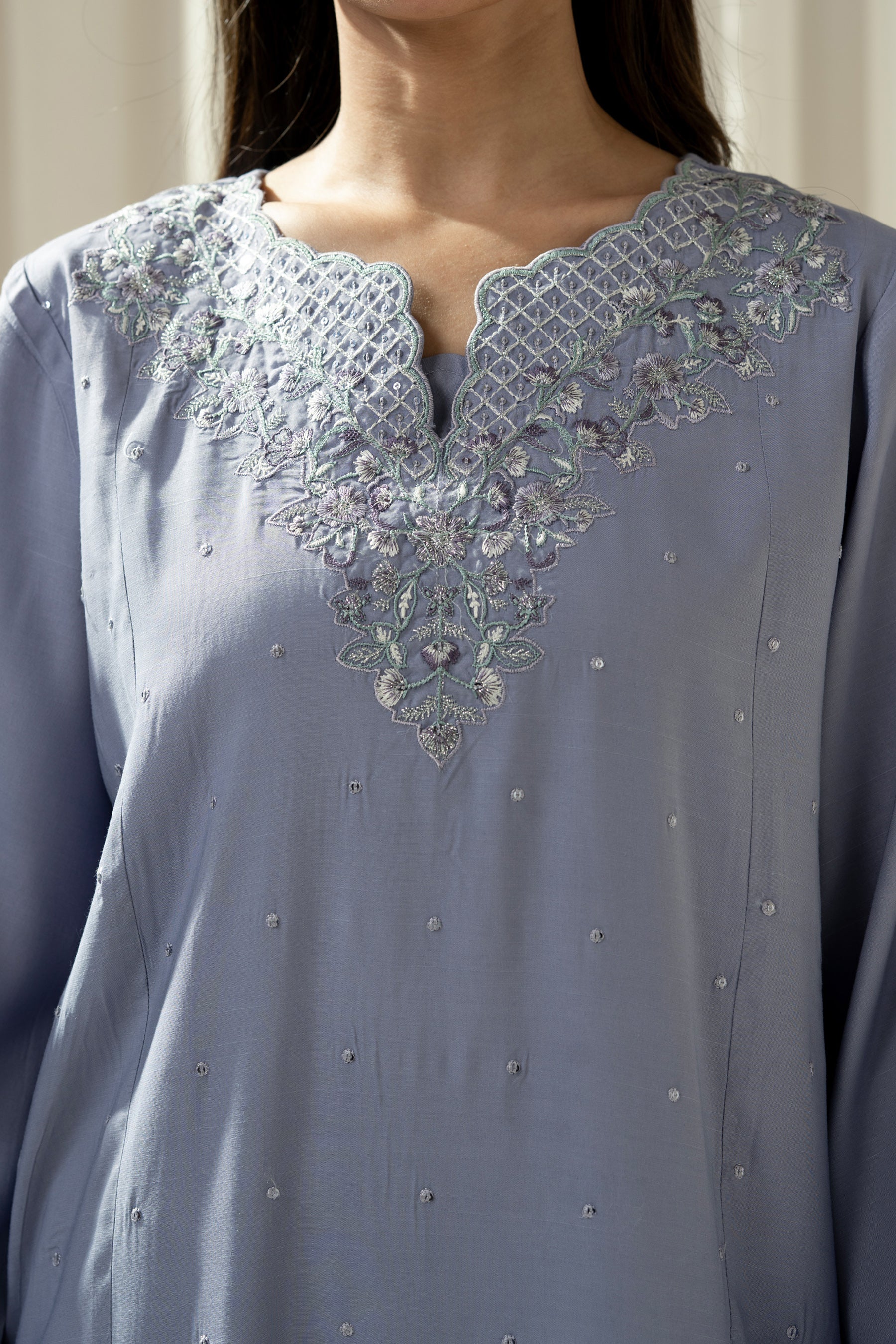 EMBROIDERED RAW SILK STITCHED 3 PIECE SUIT